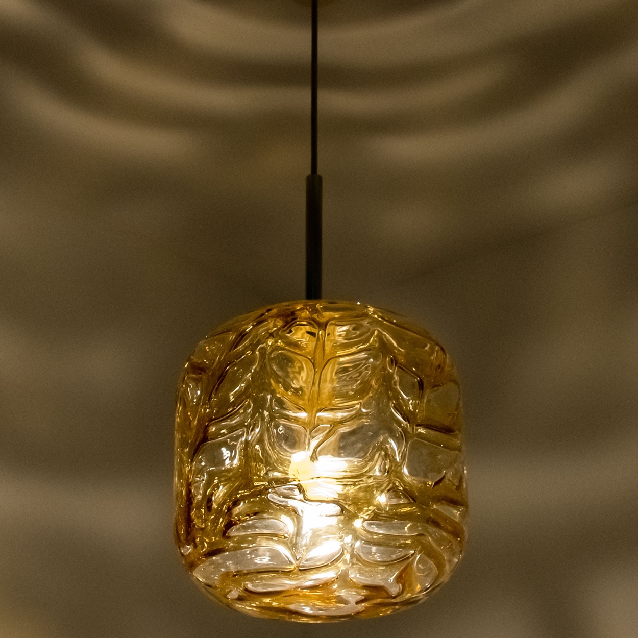 Pair of Amber Murano Glass Pendant Lamps, 1960s
