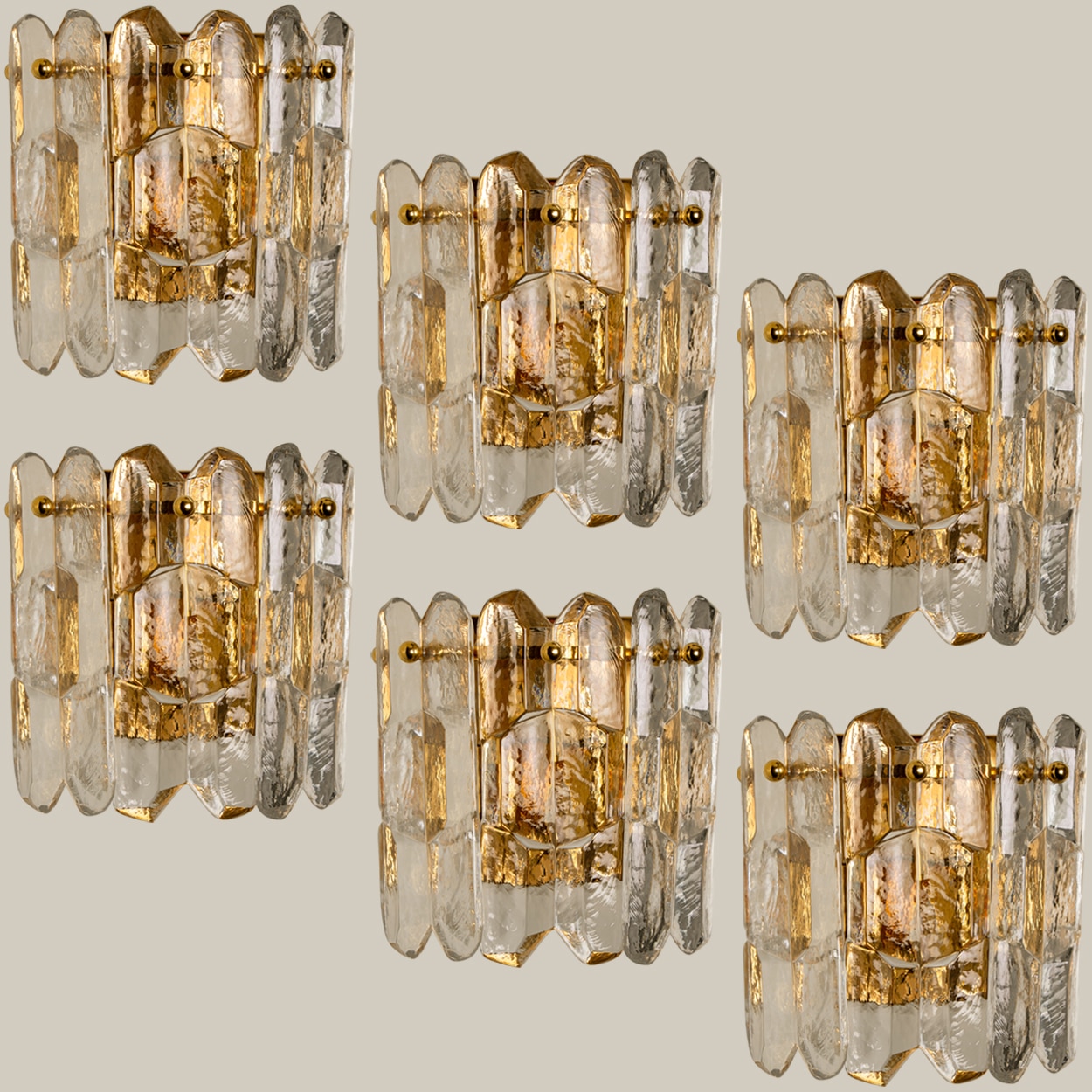 Pair of J.T. Kalmar 'Palazzo' Wall Light Fixtures Gilt Brass and Glass