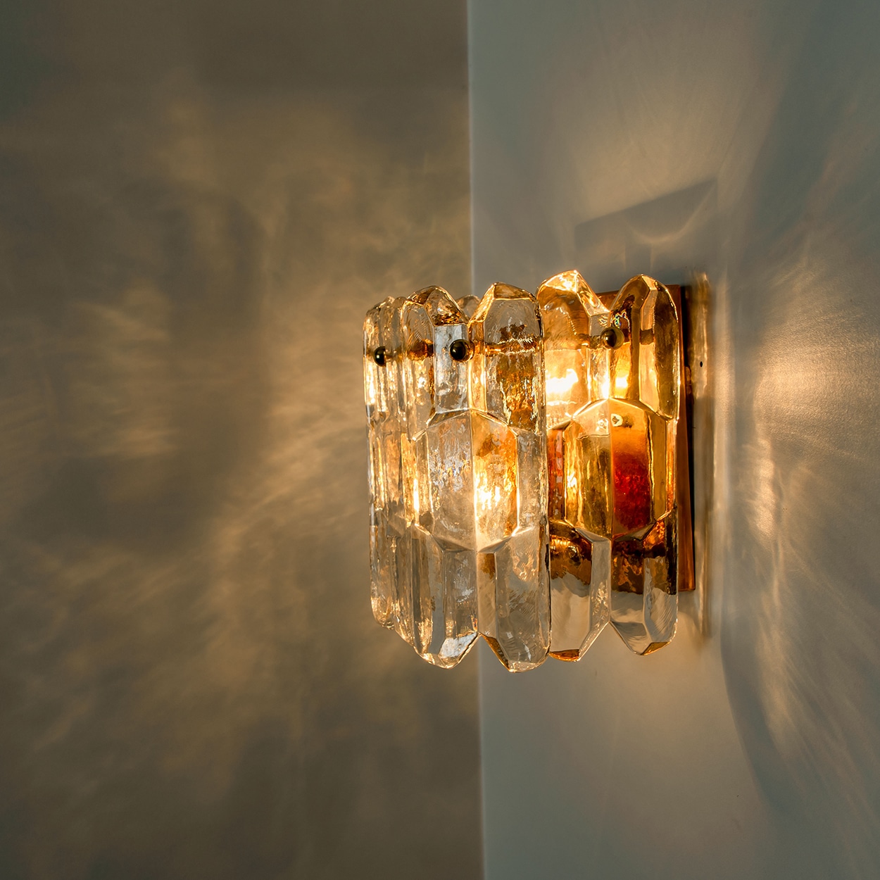 Pair of J.T. Kalmar 'Palazzo' Wall Light Fixtures Gilt Brass and Glass