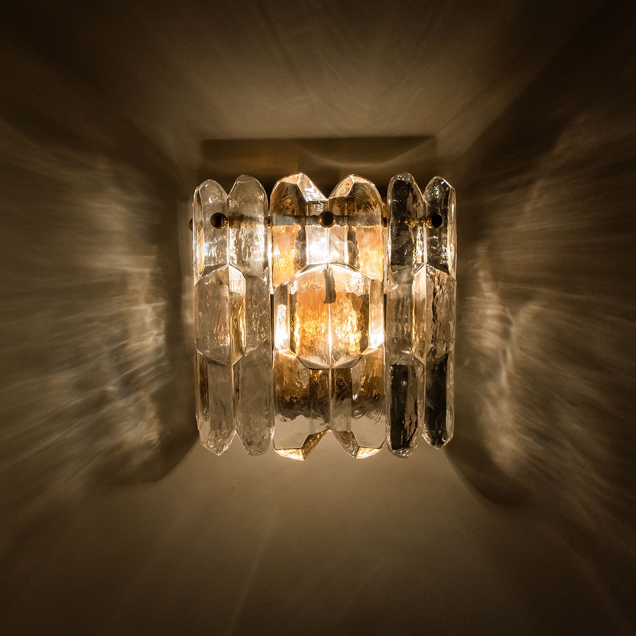 Pair of J.T. Kalmar 'Palazzo' Wall Light Fixtures Gilt Brass and Glass