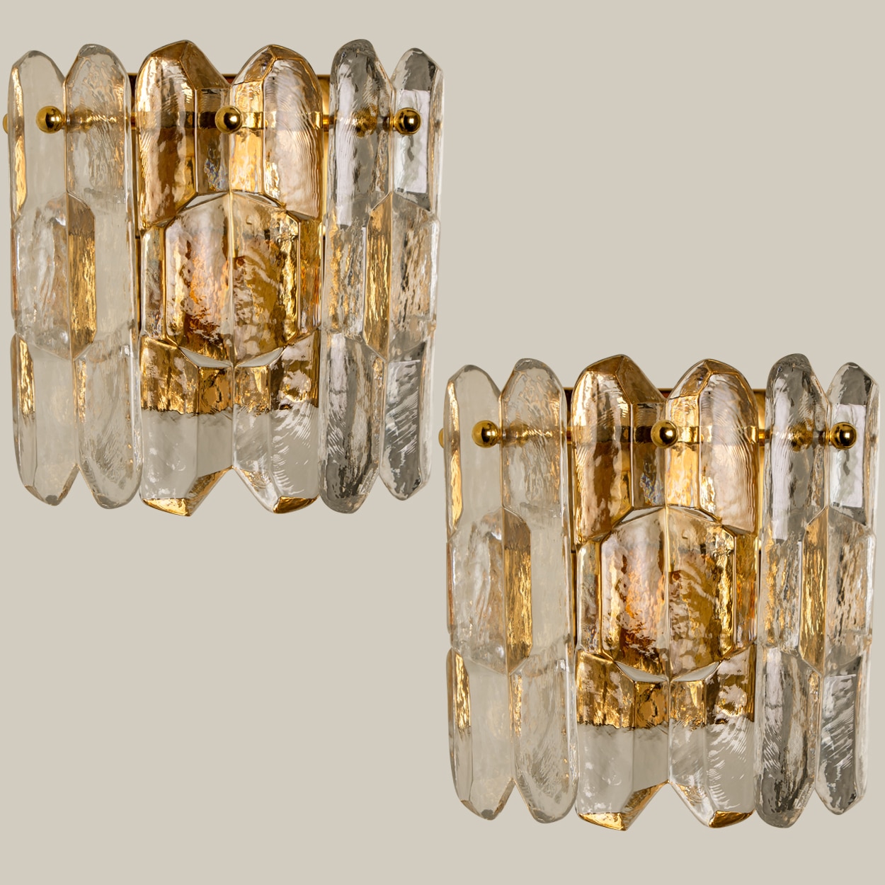 Pair of J.T. Kalmar 'Palazzo' Wall Light Fixtures Gilt Brass and Glass