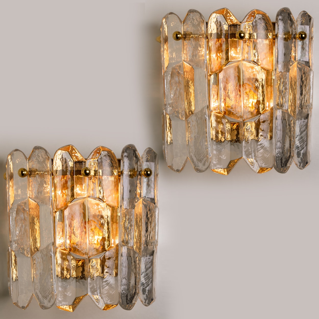 Pair of J.T. Kalmar 'Palazzo' Wall Light Fixtures Gilt Brass and Glass