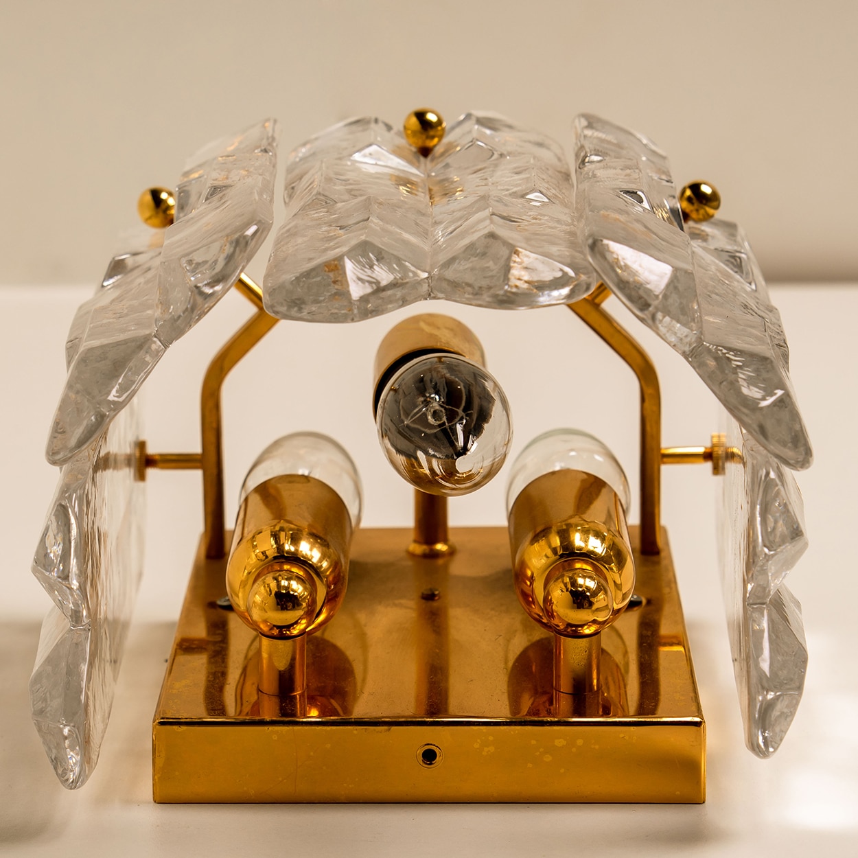 Pair of J.T. Kalmar 'Palazzo' Wall Light Fixtures Gilt Brass and Glass