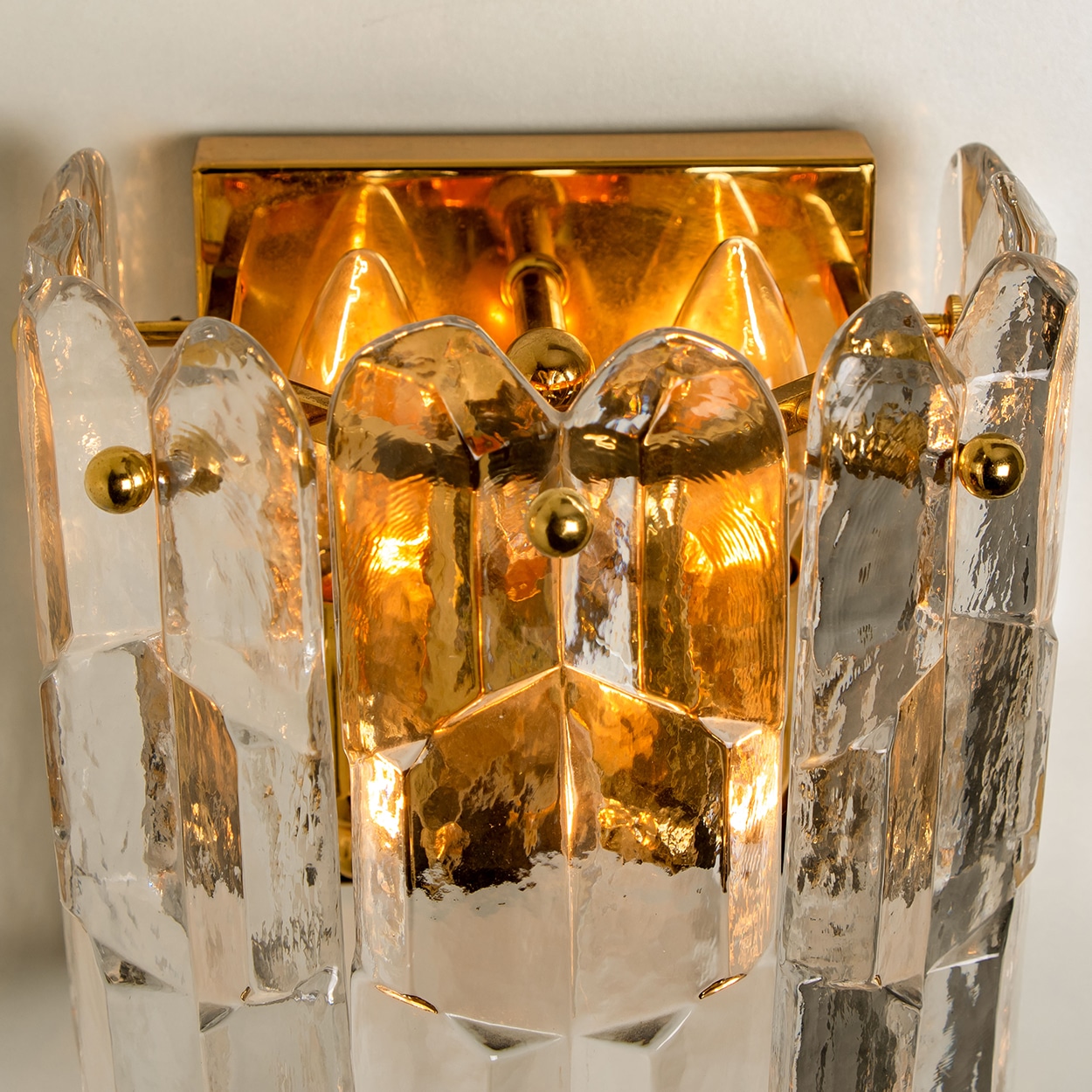 Pair of J.T. Kalmar 'Palazzo' Wall Light Fixtures Gilt Brass and Glass