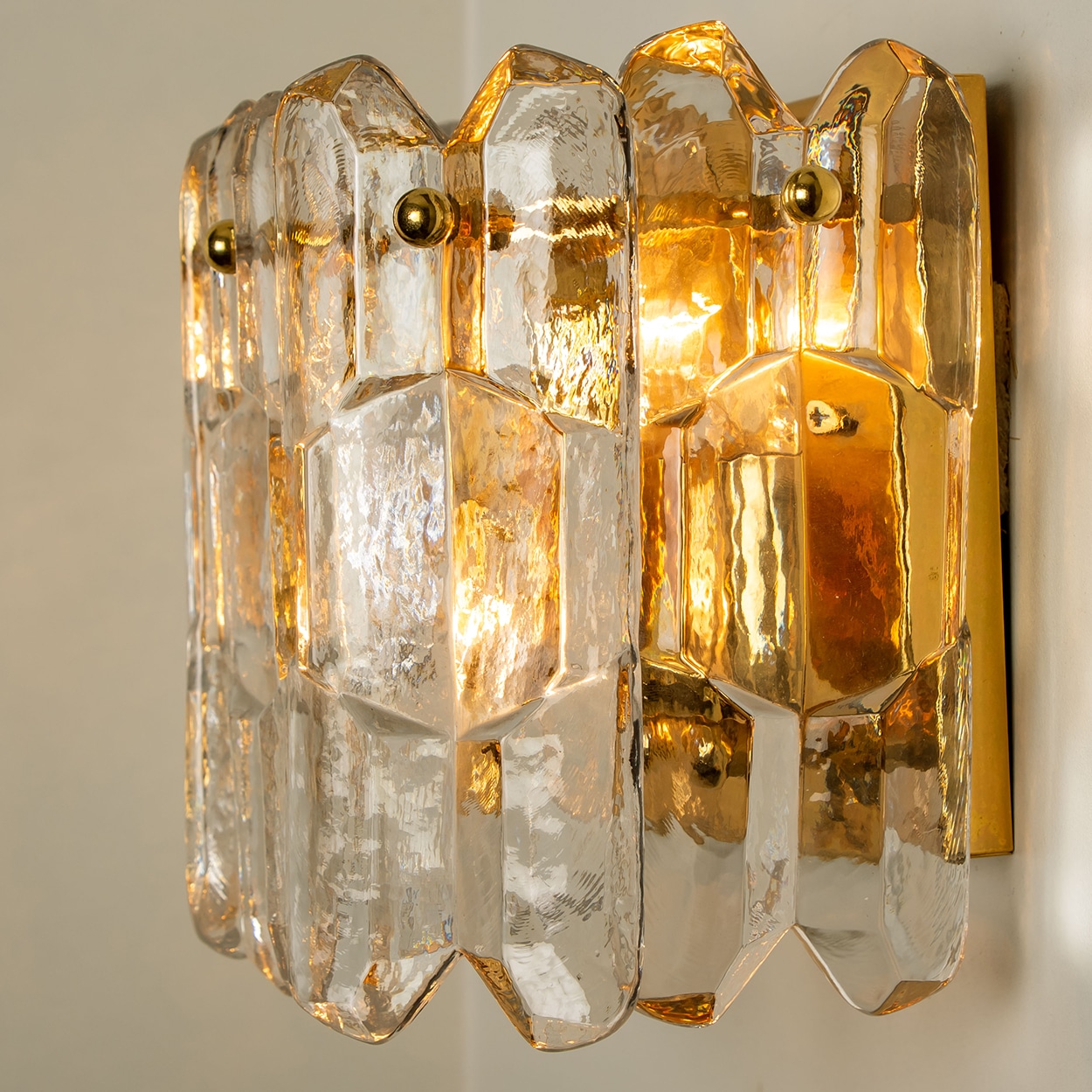 Pair of J.T. Kalmar 'Palazzo' Wall Light Fixtures Gilt Brass and Glass