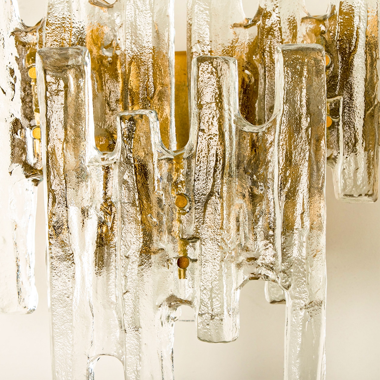 Pair of Large Textured Ice glass Wall Lights by Kalmar, 1960s