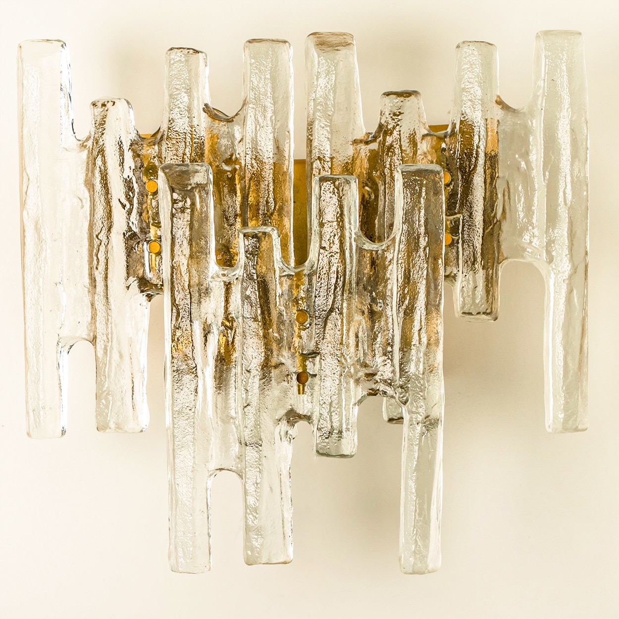 Pair of Large Textured Ice glass Wall Lights by Kalmar, 1960s