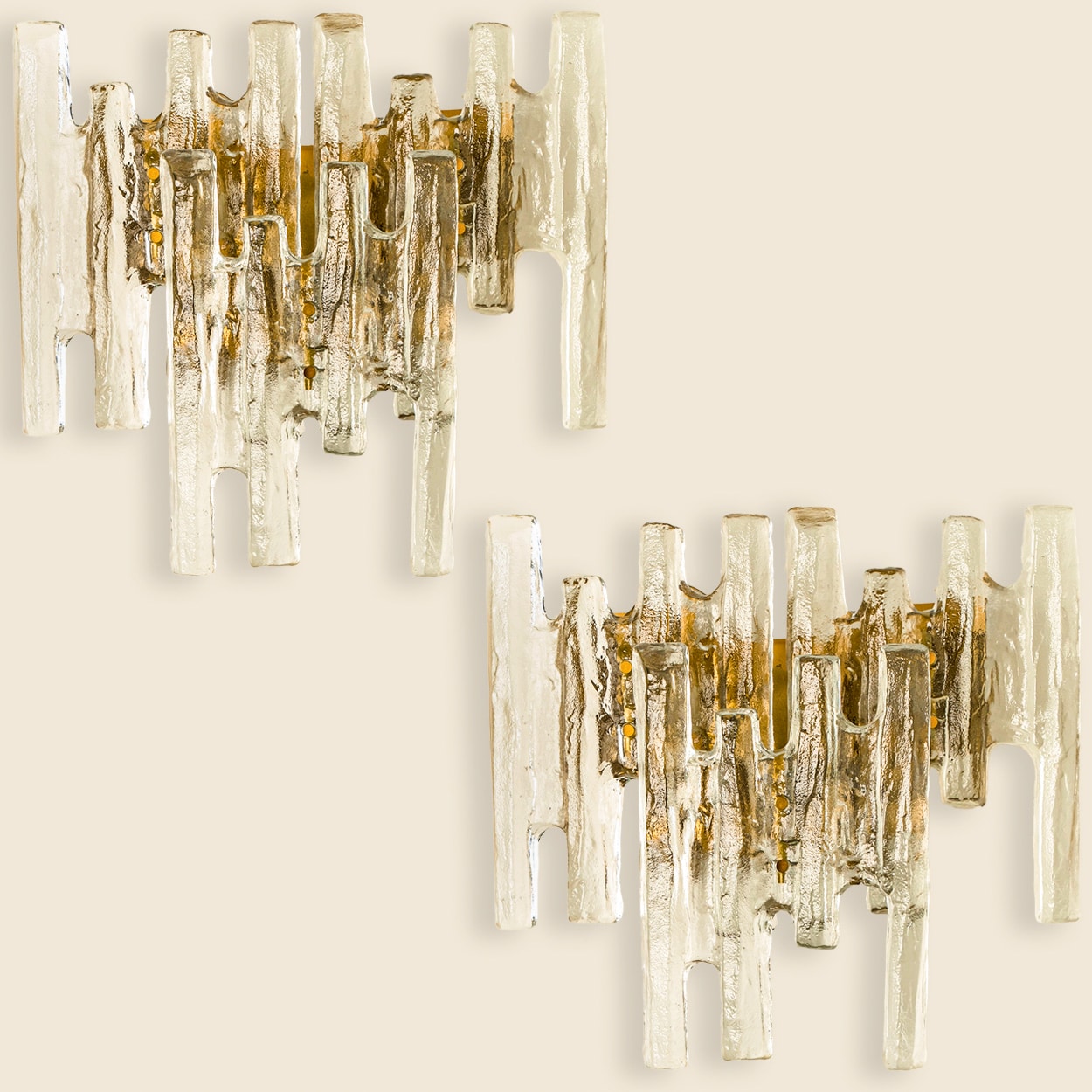Pair of Large Textured Ice glass Wall Lights by Kalmar, 1960s