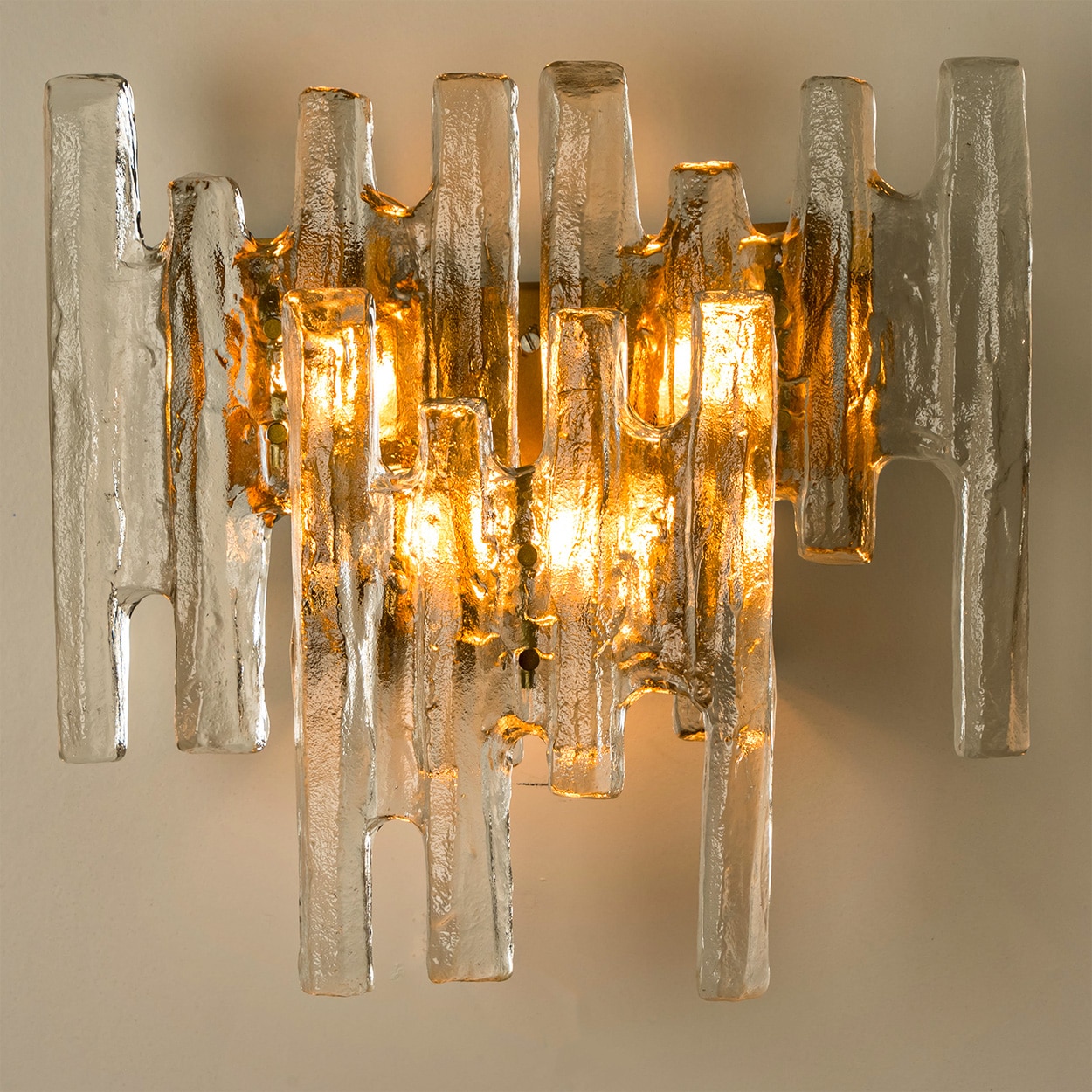 Pair of Large Textured Ice glass Wall Lights by Kalmar, 1960s