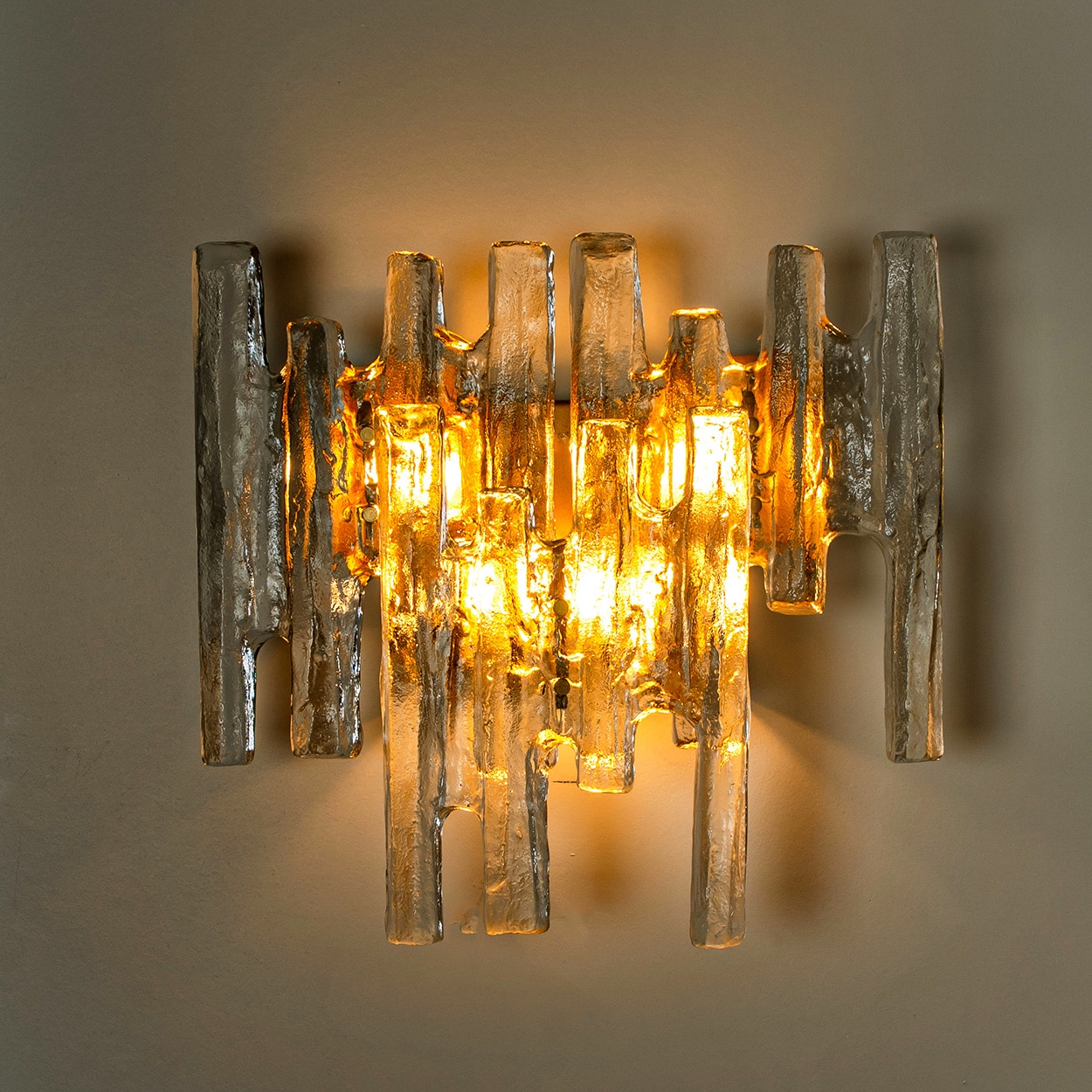 Pair of Large Textured Ice glass Wall Lights by Kalmar, 1960s