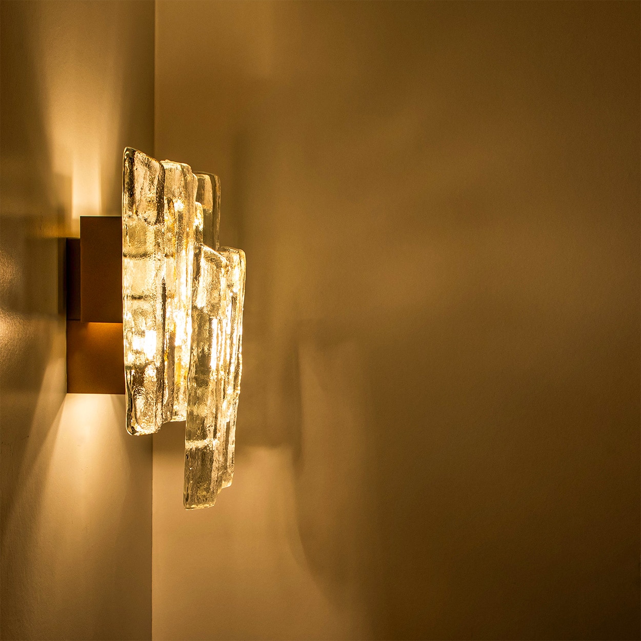 Pair of Large Textured Ice glass Wall Lights by Kalmar, 1960s