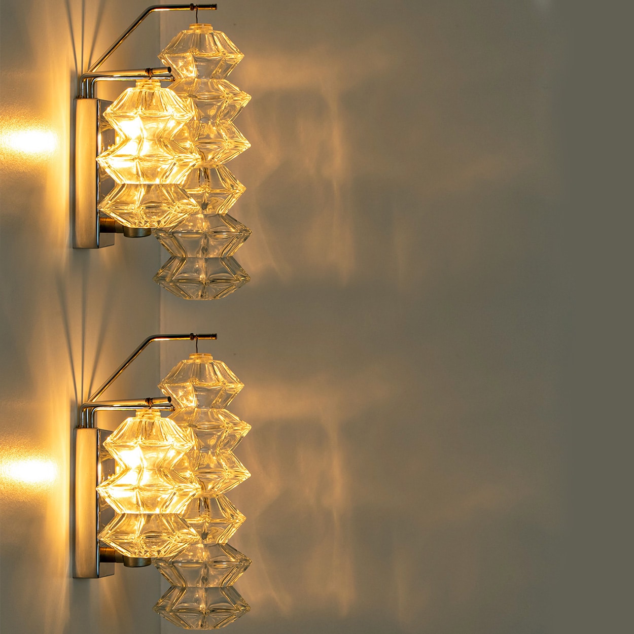 Several Pagoda Chrome and Glass Sconces Wall Lights by Kalmar, Vienna 1969