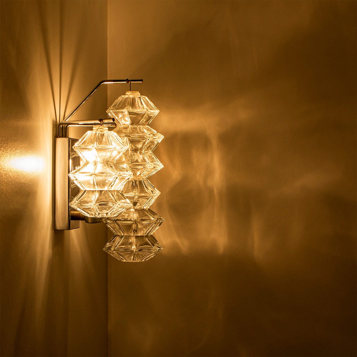 Several Pagoda Chrome and Glass Sconces Wall Lights by Kalmar, Vienna 1969