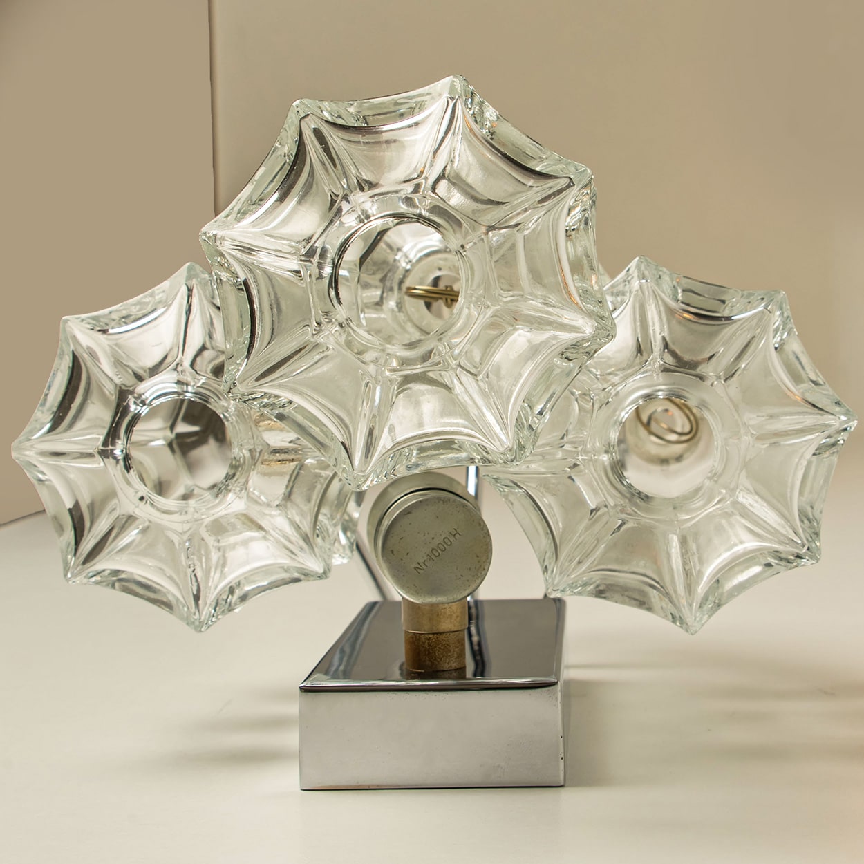 Several Pagoda Chrome and Glass Sconces Wall Lights by Kalmar, Vienna 1969