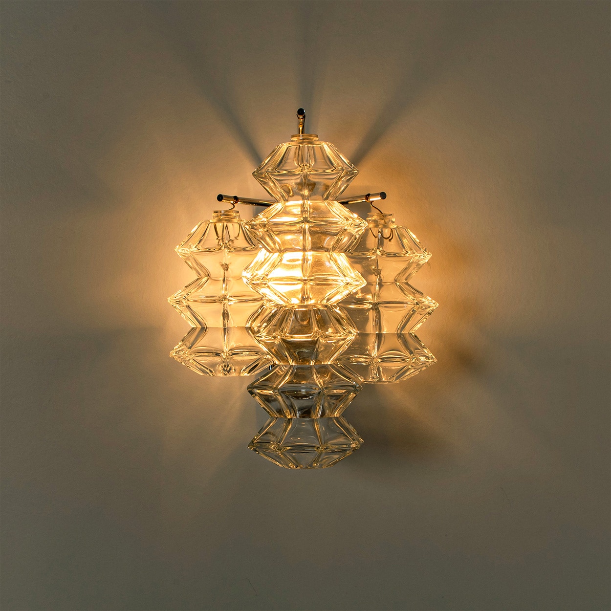 Several Pagoda Chrome and Glass Sconces Wall Lights by Kalmar, Vienna 1969