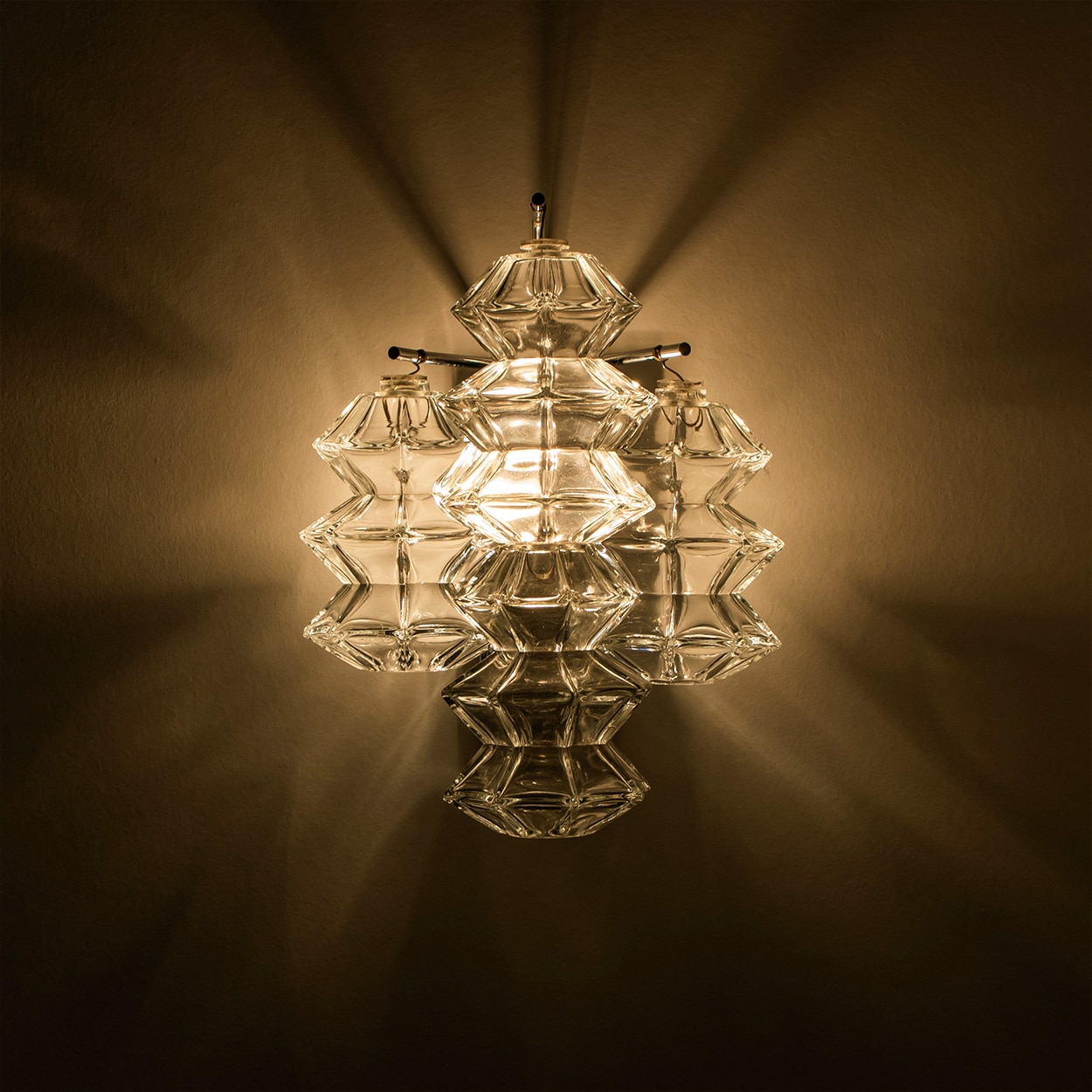 Several Pagoda Chrome and Glass Sconces Wall Lights by Kalmar, Vienna 1969