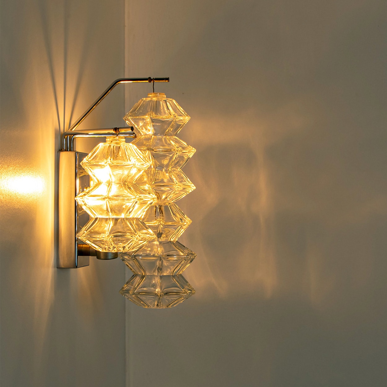 Several Pagoda Chrome and Glass Sconces Wall Lights by Kalmar, Vienna 1969