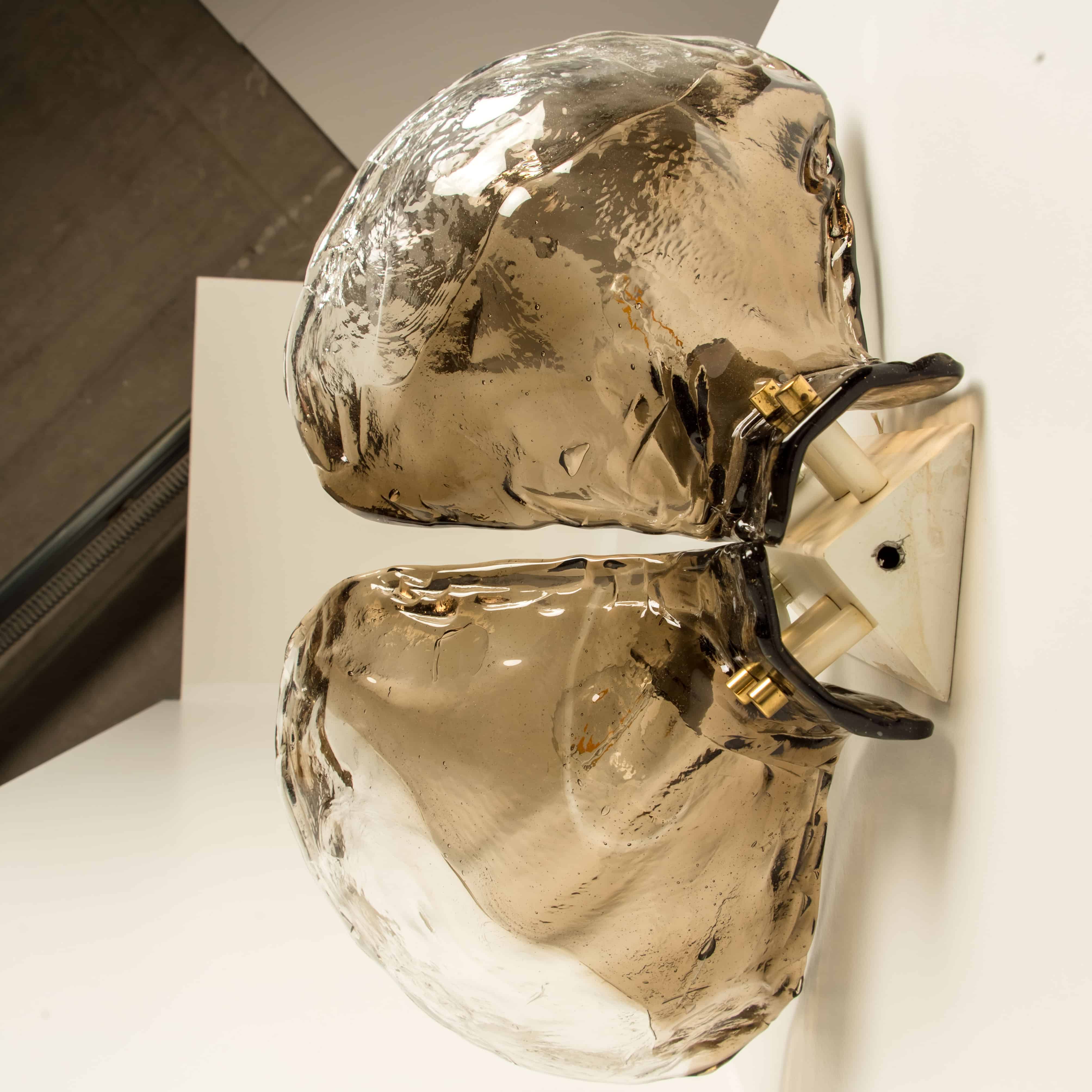 Pair of Extra Large J.T. Kalmar Wall Lights Smoked Glass, 1970