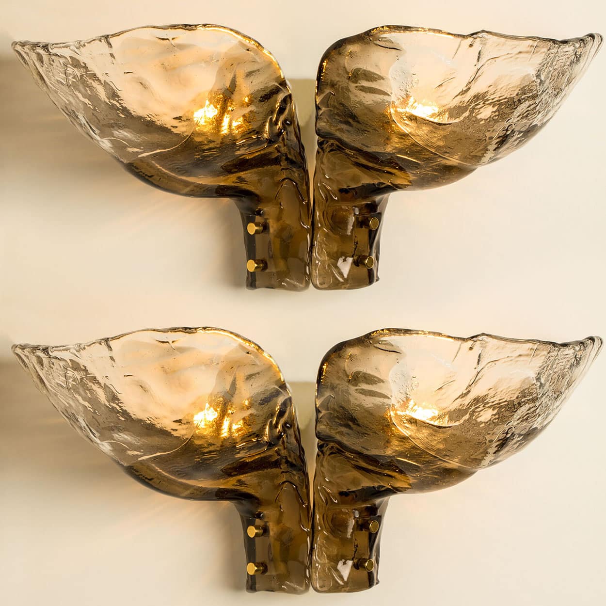 Pair of Extra Large J.T. Kalmar Wall Lights Smoked Glass, 1970