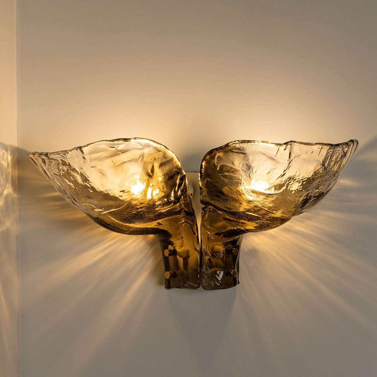 Pair of Extra Large J.T. Kalmar Wall Lights Smoked Glass, 1970