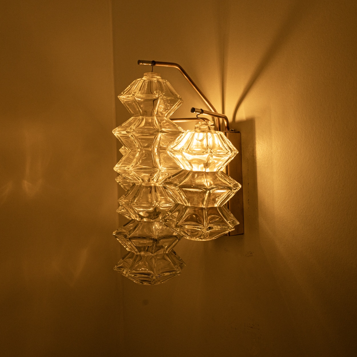 Pagoda Brass and Glass Sconce Wall Lights by Kalmar, Vienna 1969