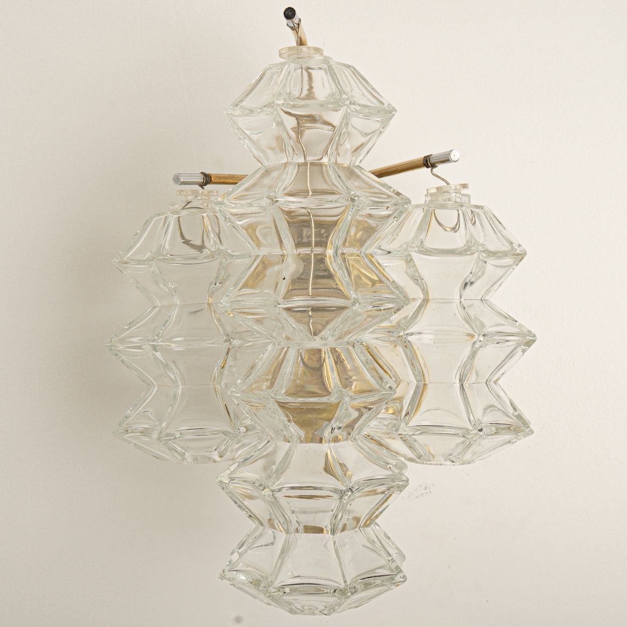 Pagoda Brass and Glass Sconce Wall Lights by Kalmar, Vienna 1969