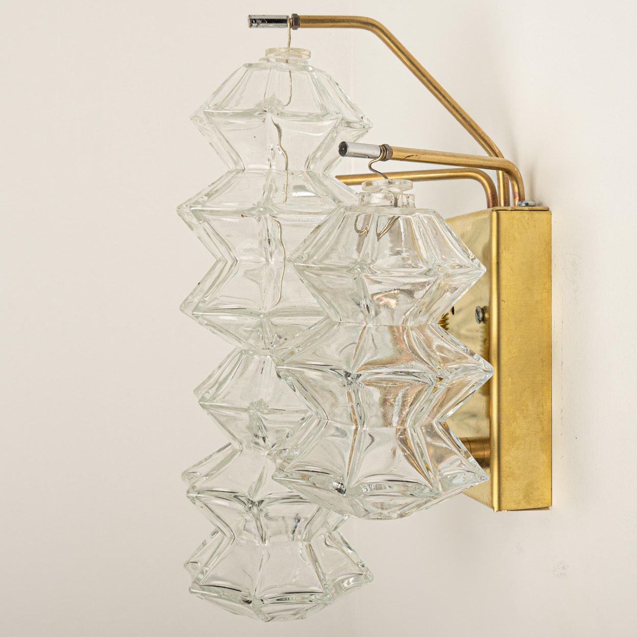 Pagoda Brass and Glass Sconce Wall Lights by Kalmar, Vienna 1969