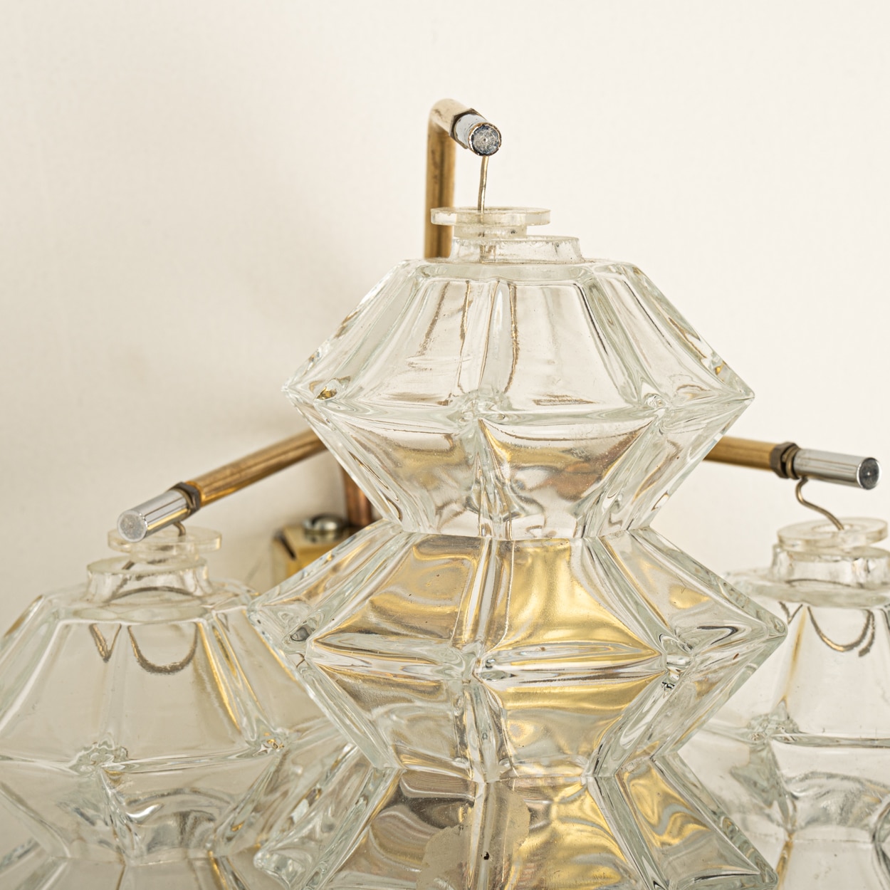 Pagoda Brass and Glass Sconce Wall Lights by Kalmar, Vienna 1969