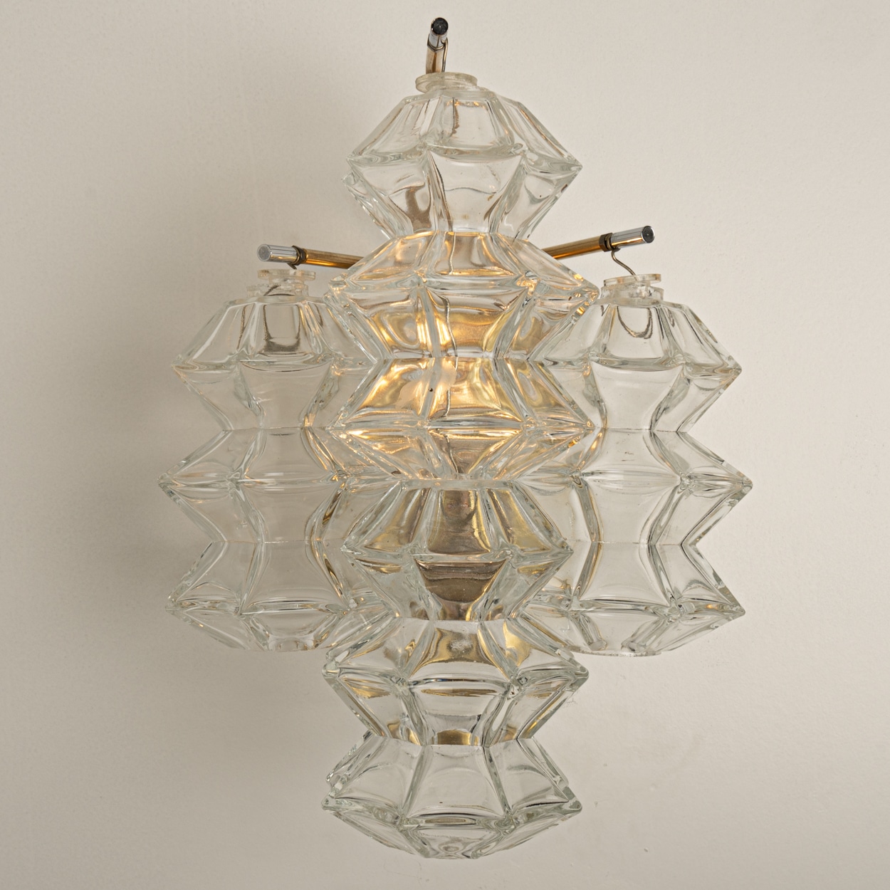 Pagoda Brass and Glass Sconce Wall Lights by Kalmar, Vienna 1969