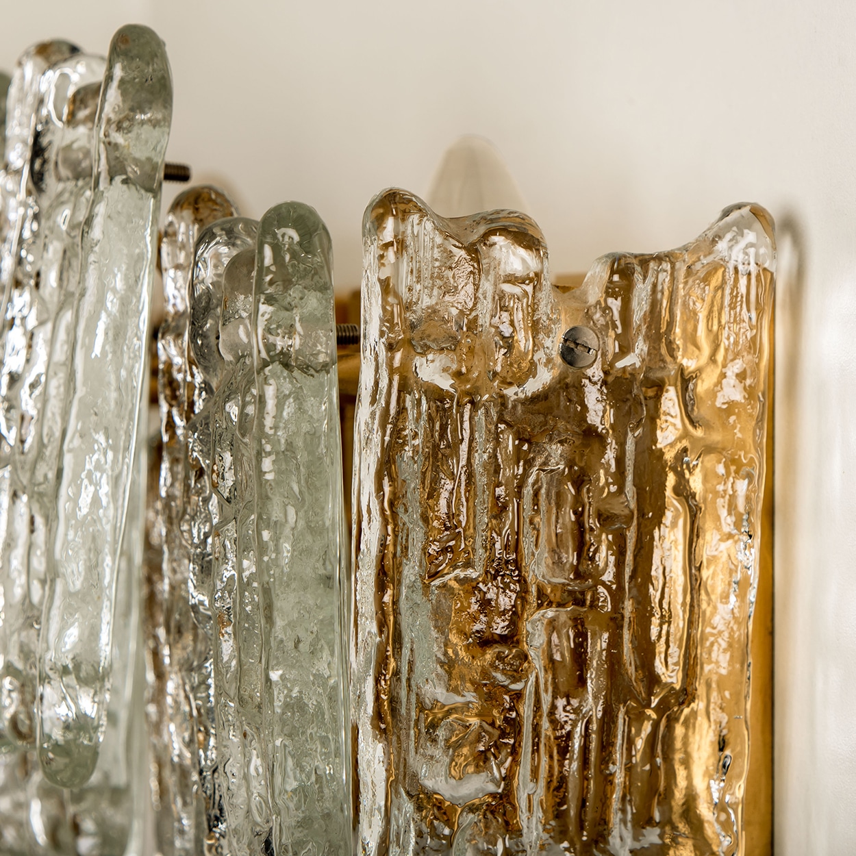 Several Textured Ice glass XL Wall Lights by Kalmar, 1970