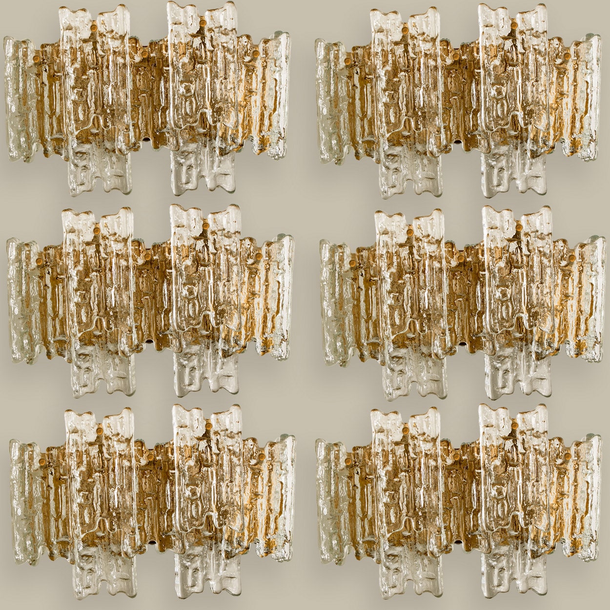 Several Textured Ice glass XL Wall Lights by Kalmar, 1970