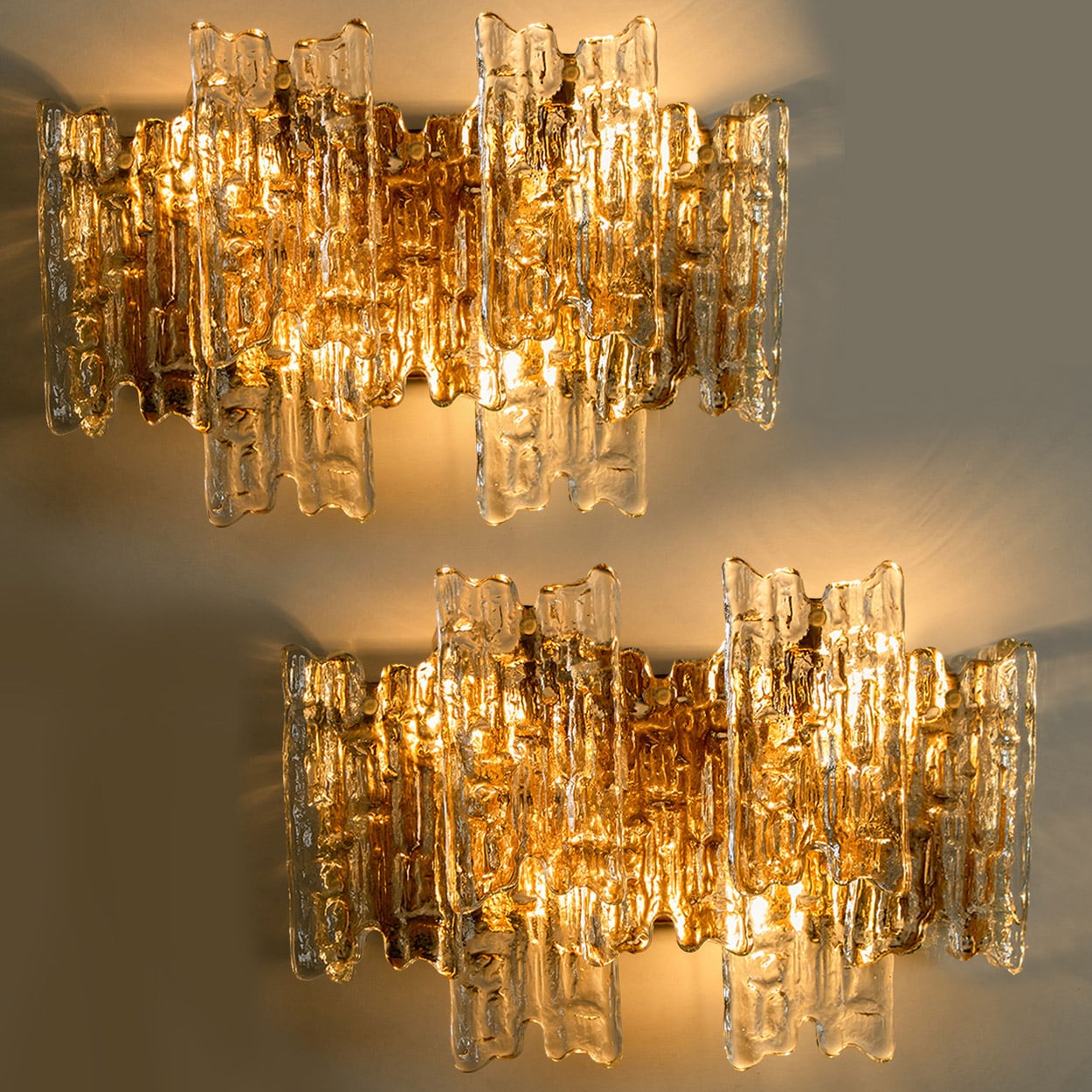 Several Textured Ice glass XL Wall Lights by Kalmar, 1970