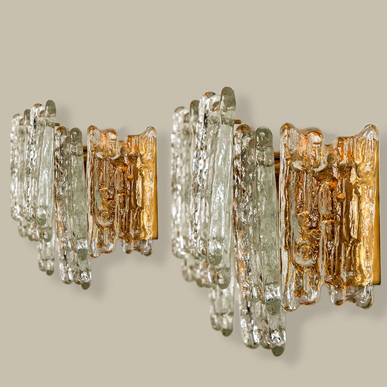 Several Textured Ice glass XL Wall Lights by Kalmar, 1970