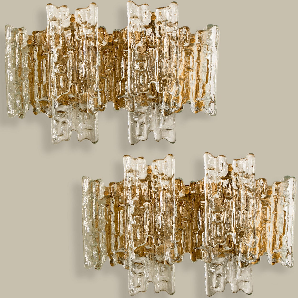 Several Textured Ice glass XL Wall Lights by Kalmar, 1970