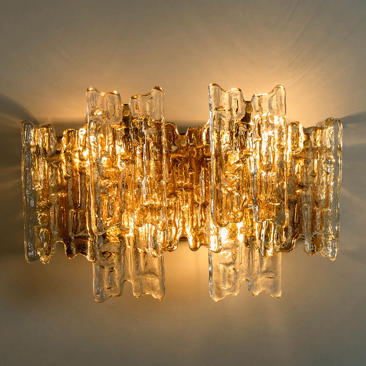 Several Textured Ice glass XL Wall Lights by Kalmar, 1970