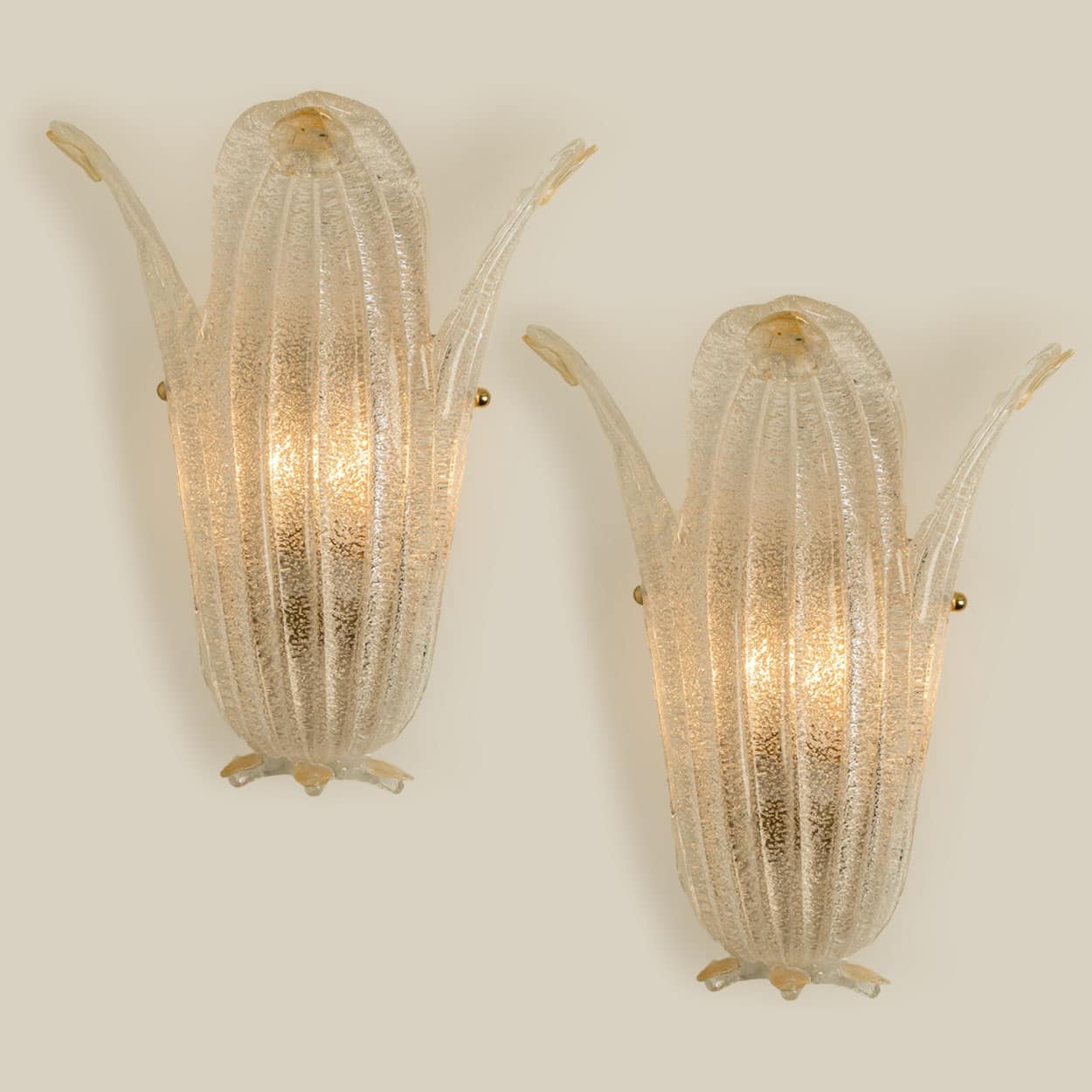 Pair of Murano Glass and Wall Sconces in Style of Barovier & Toso, Italy 1970