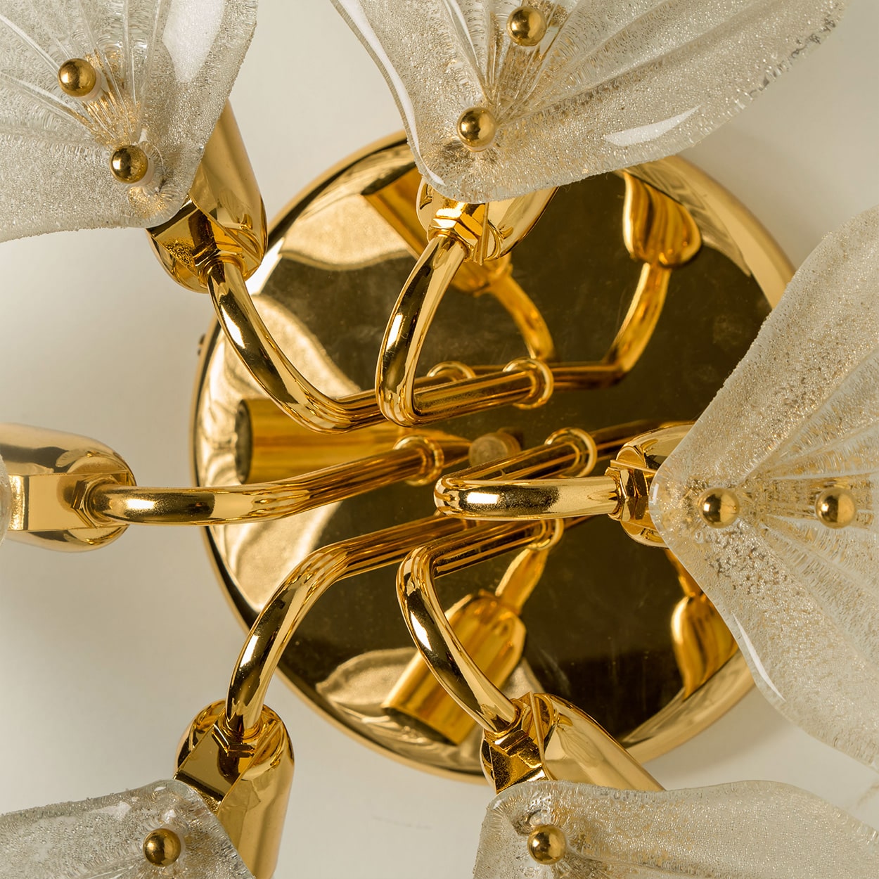 Beautiful Murano Glass and Brass six Leaves Chandelier, 1960s