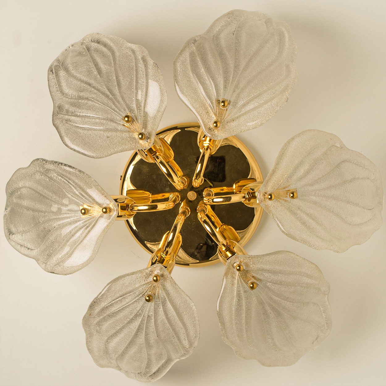 Beautiful Murano Glass and Brass six Leaves Chandelier, 1960s
