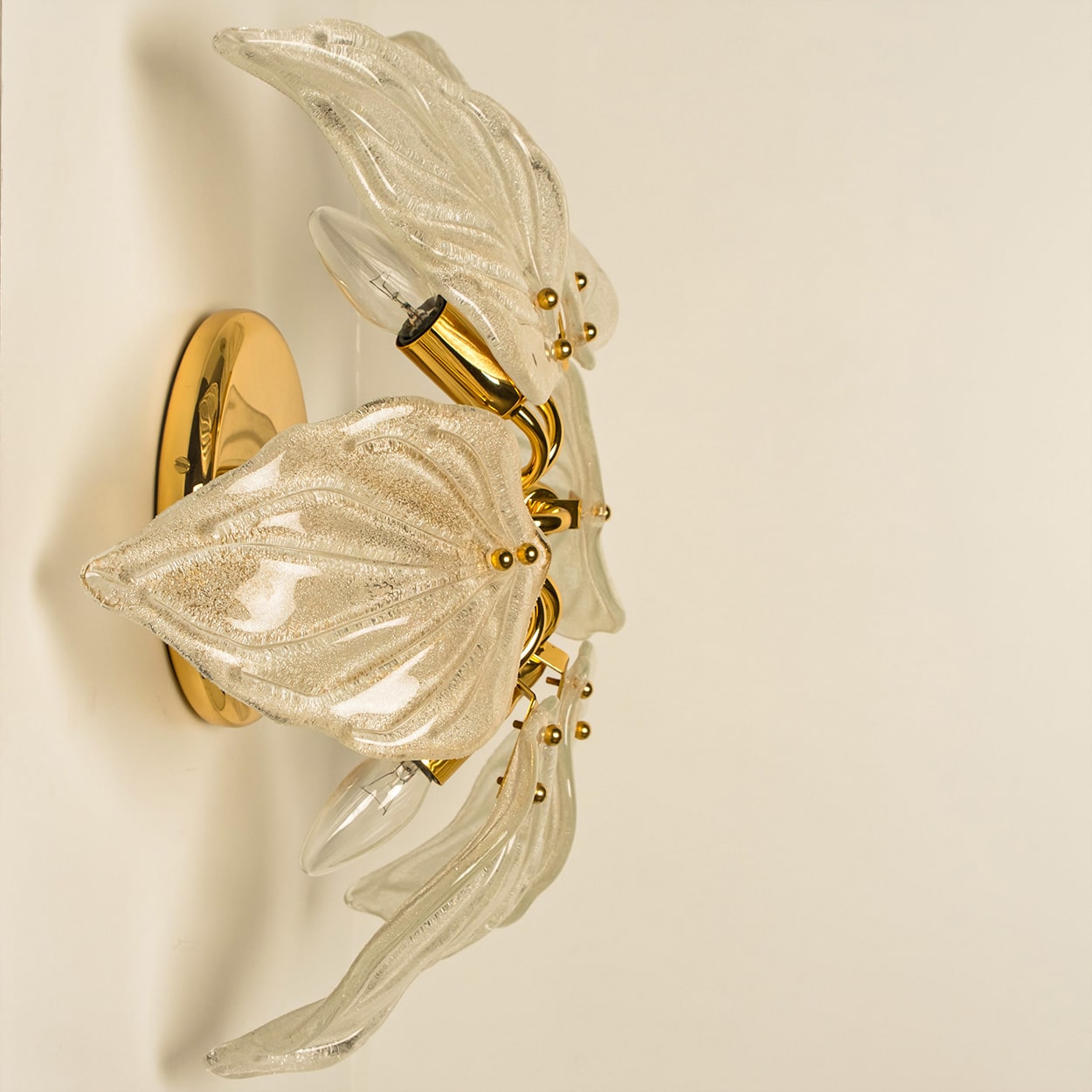 Beautiful Murano Glass and Brass six Leaves Chandelier, 1960s