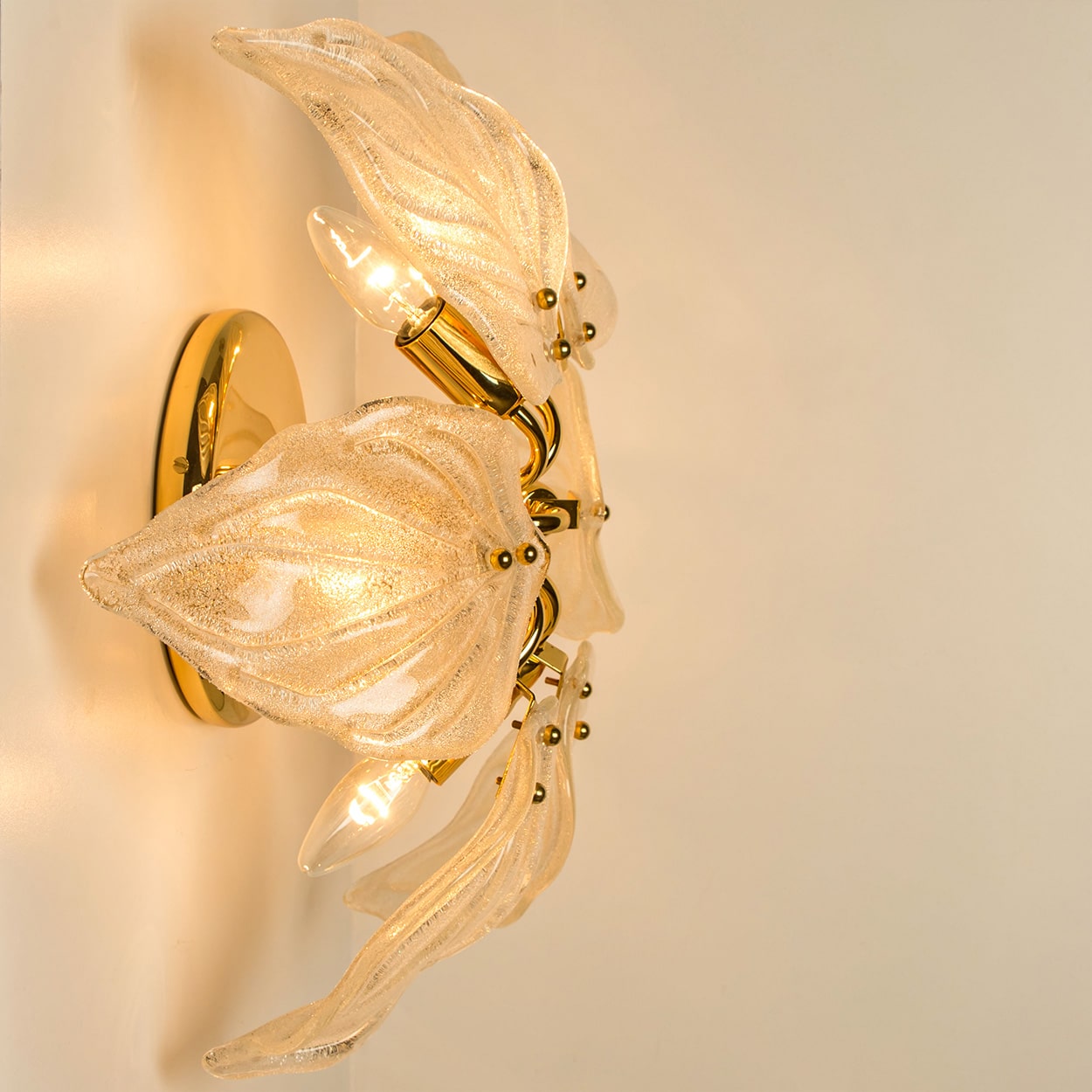 Beautiful Murano Glass and Brass six Leaves Chandelier, 1960s