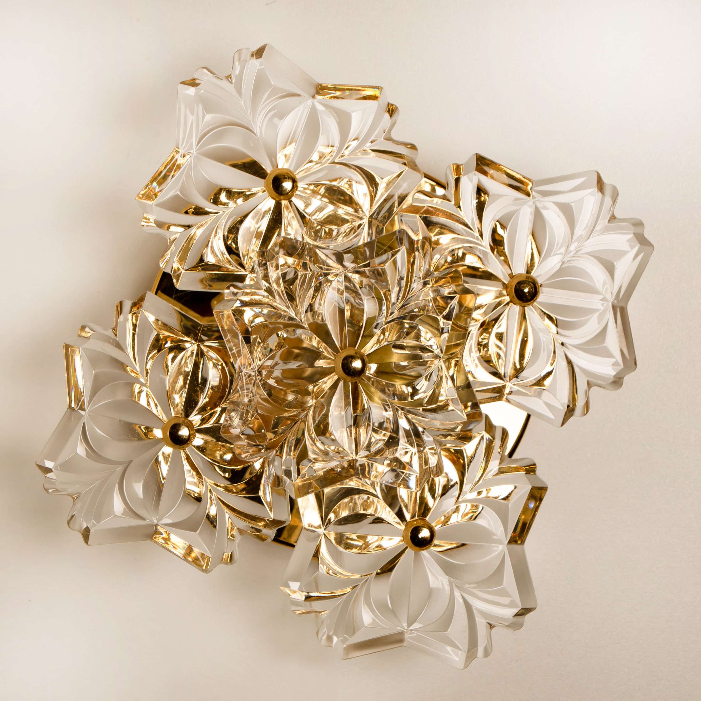 Pair of Mid Century Brass Floral Wall Lights by Hillebrand, 1970s