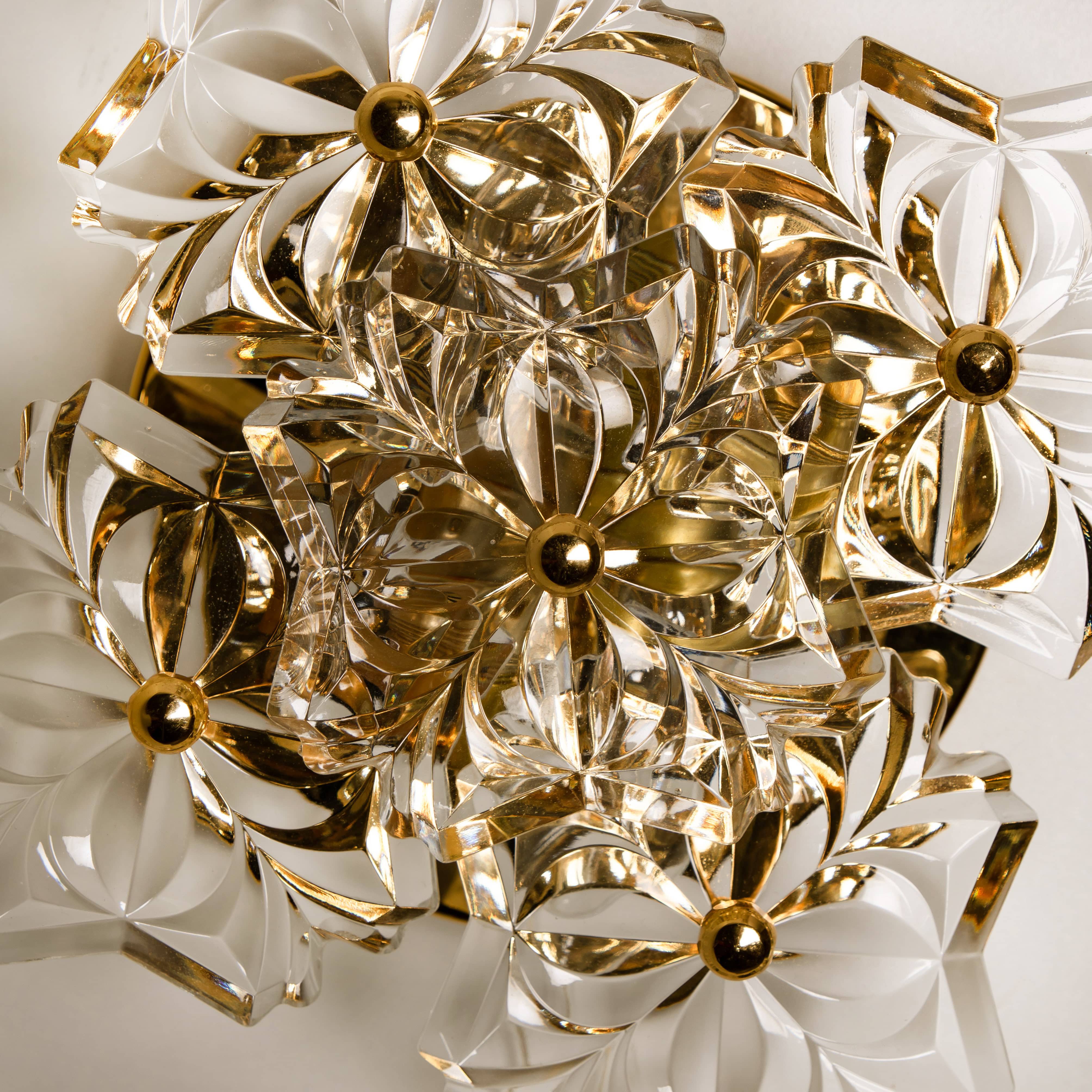 Pair of Mid Century Brass Floral Wall Lights by Hillebrand, 1970s