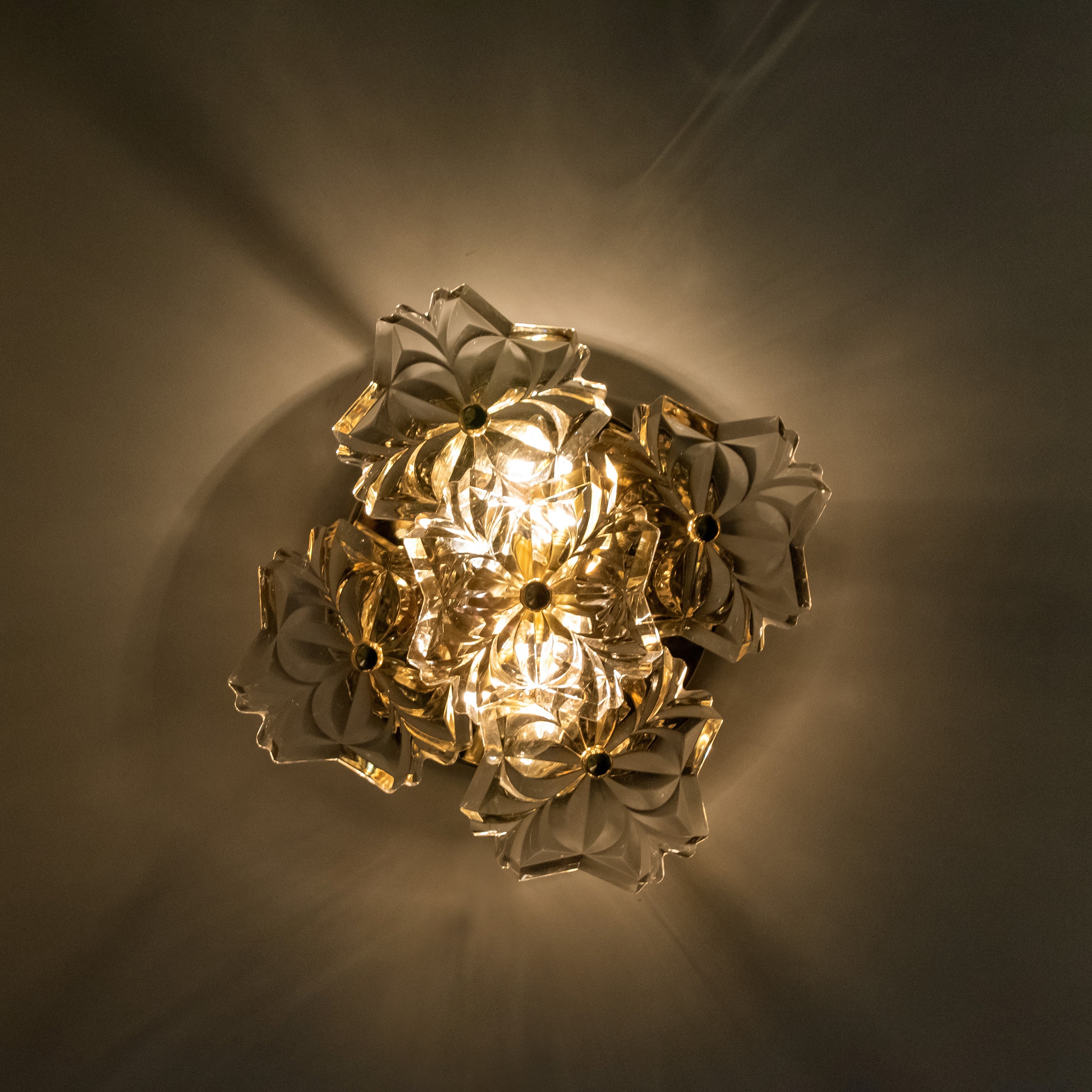 Pair of Mid Century Brass Floral Wall Lights by Hillebrand, 1970s