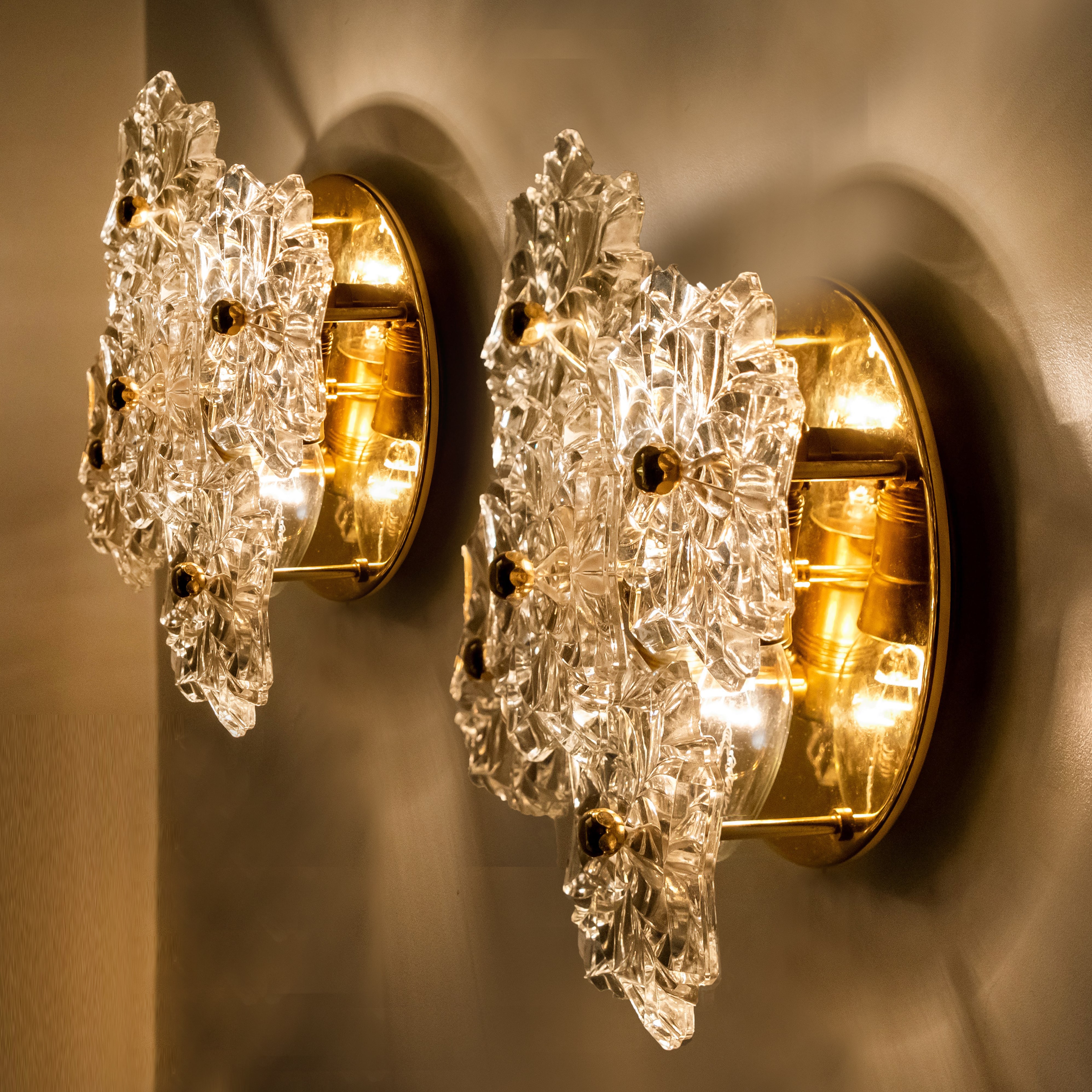 Pair of Mid Century Brass Floral Wall Lights by Hillebrand, 1970s