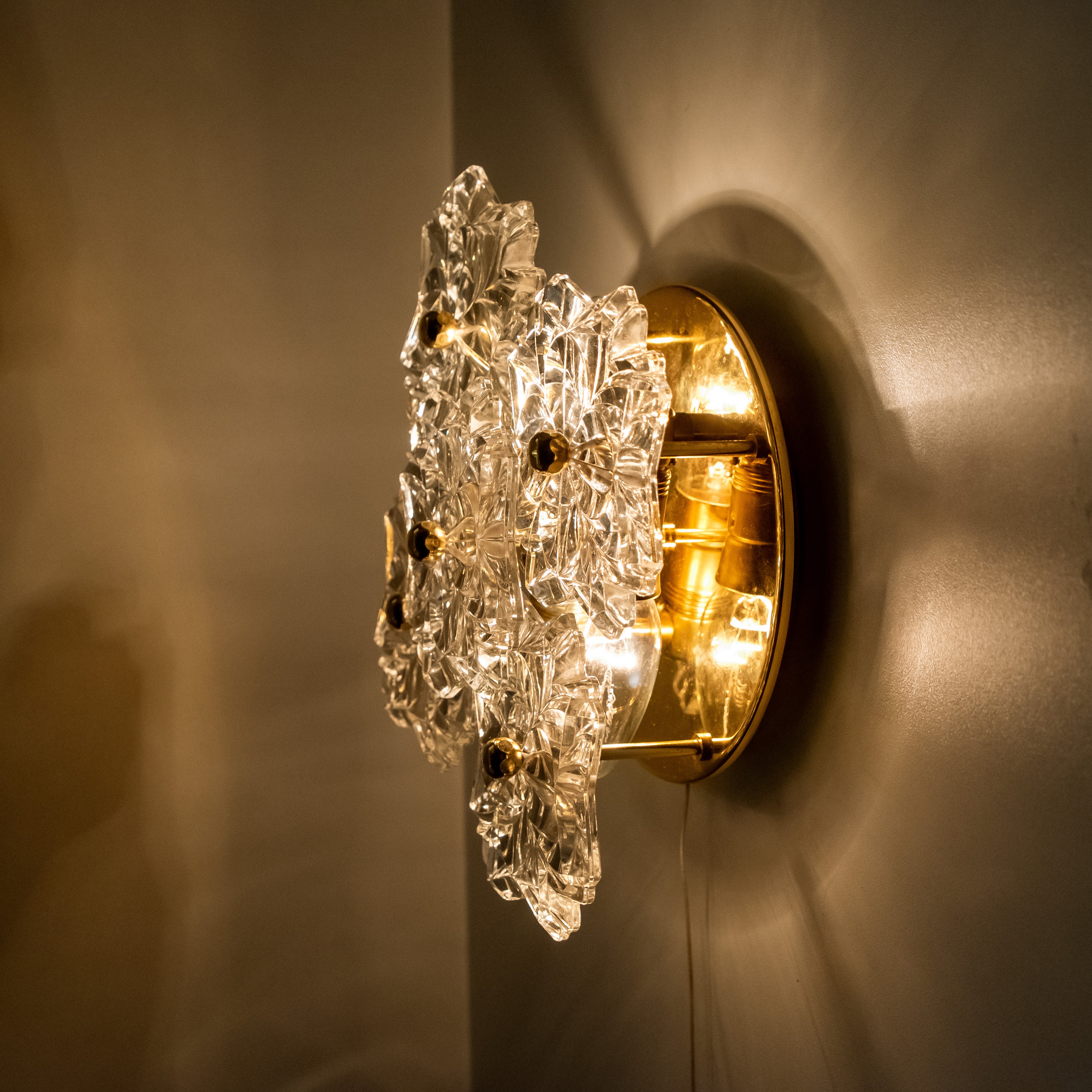 Pair of Mid Century Brass Floral Wall Lights by Hillebrand, 1970s