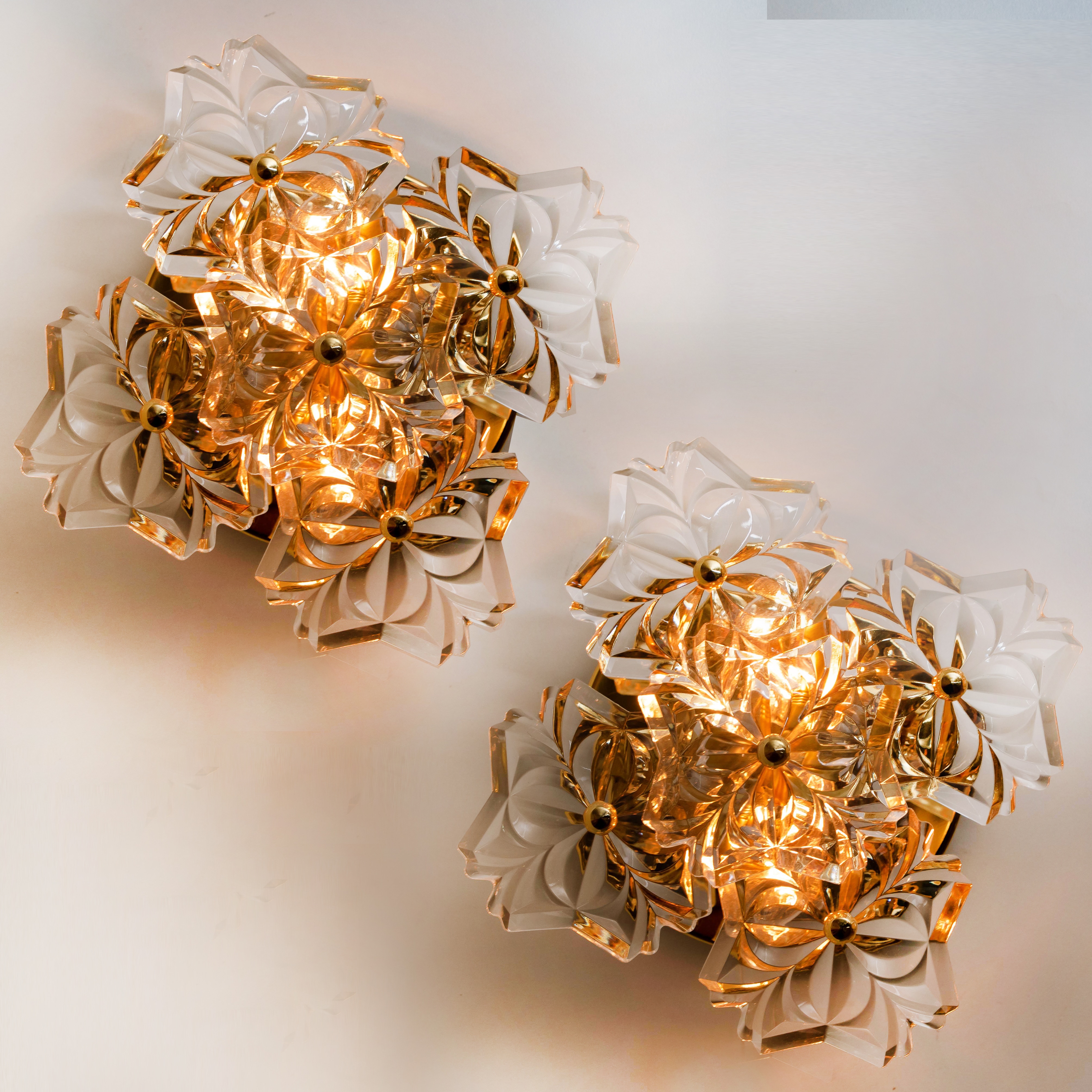 Pair of Mid Century Brass Floral Wall Lights by Hillebrand, 1970s