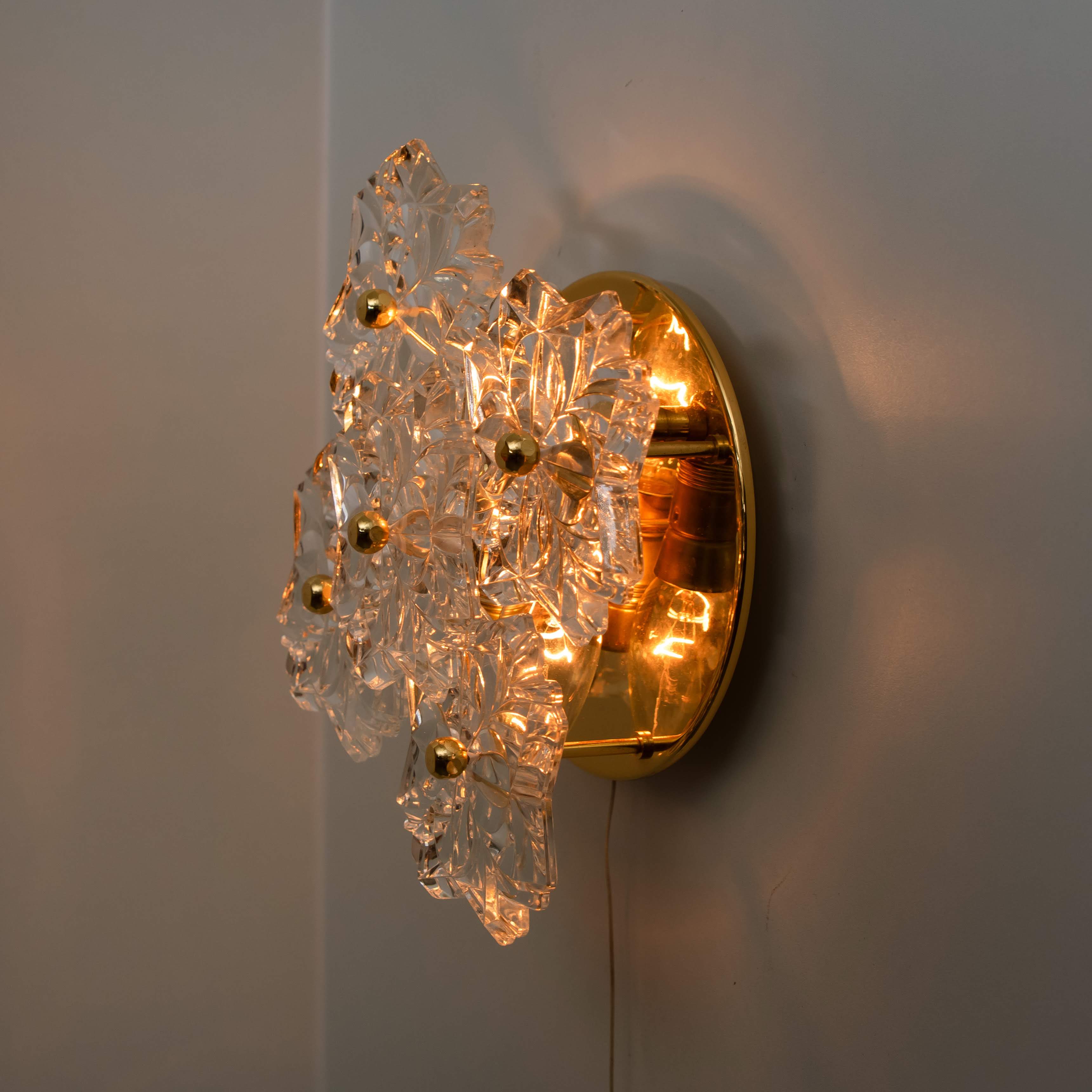 Pair of Mid Century Brass Floral Wall Lights by Hillebrand, 1970s