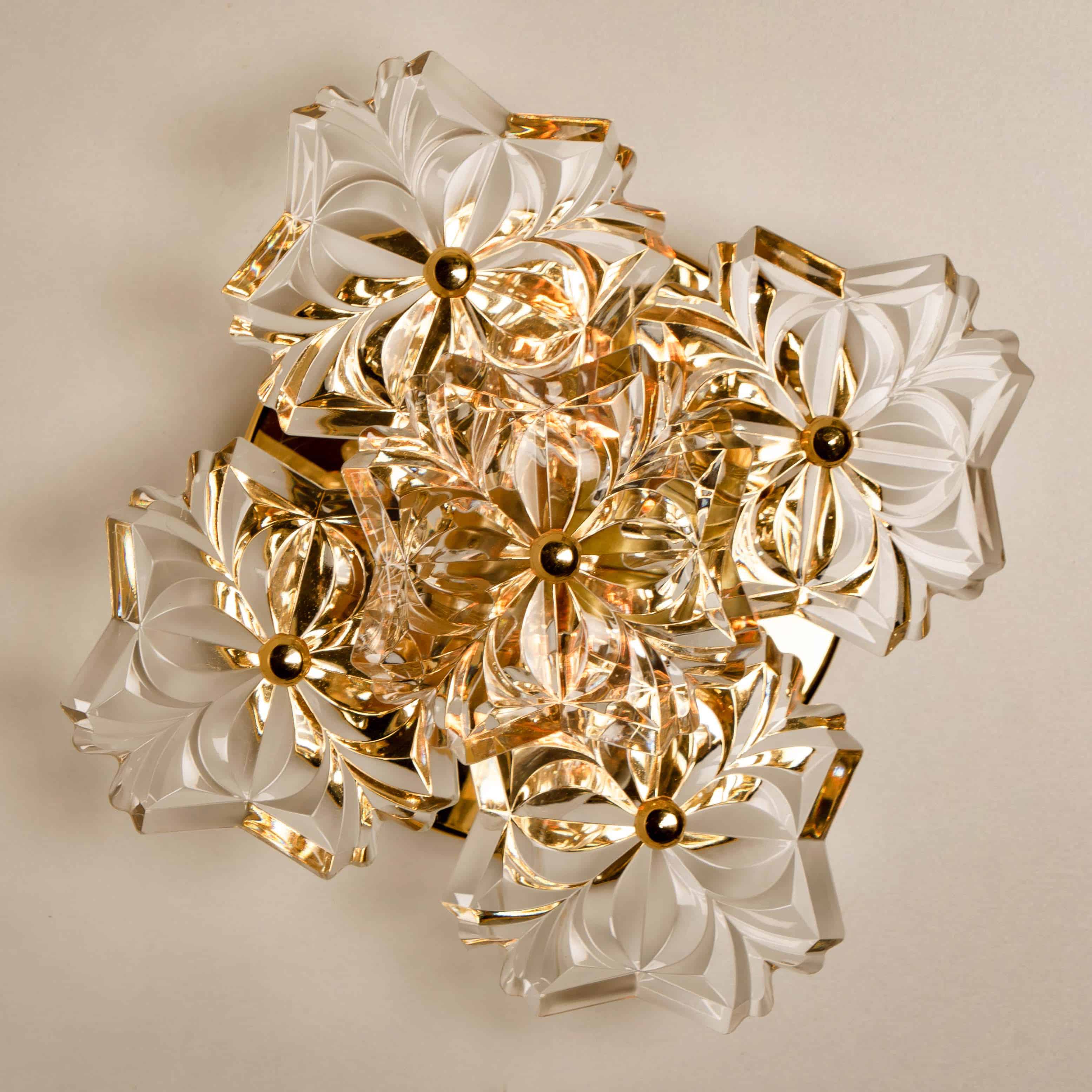 Pair of Mid Century Brass Floral Wall Lights by Hillebrand, 1970s