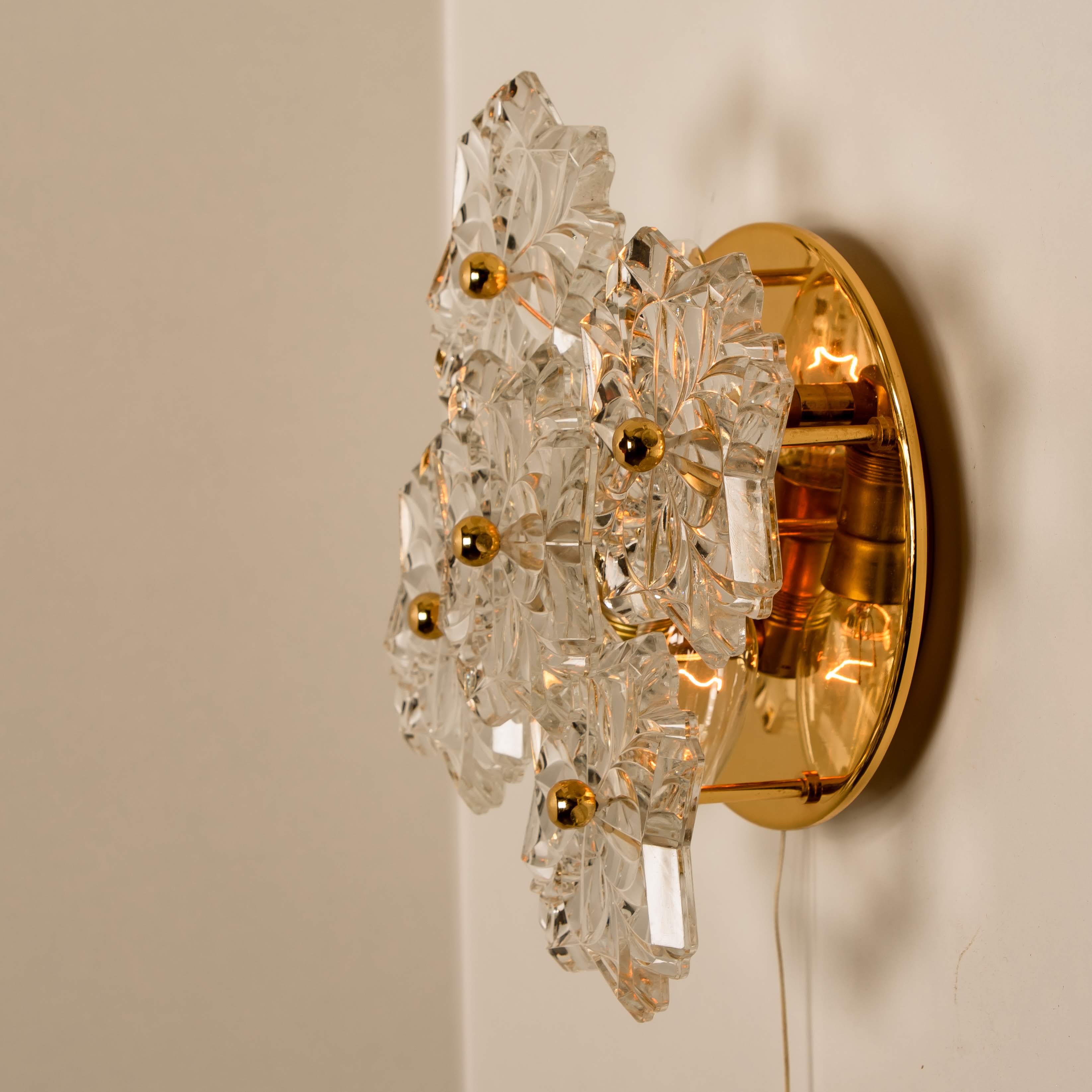 Pair of Mid Century Brass Floral Wall Lights by Hillebrand, 1970s