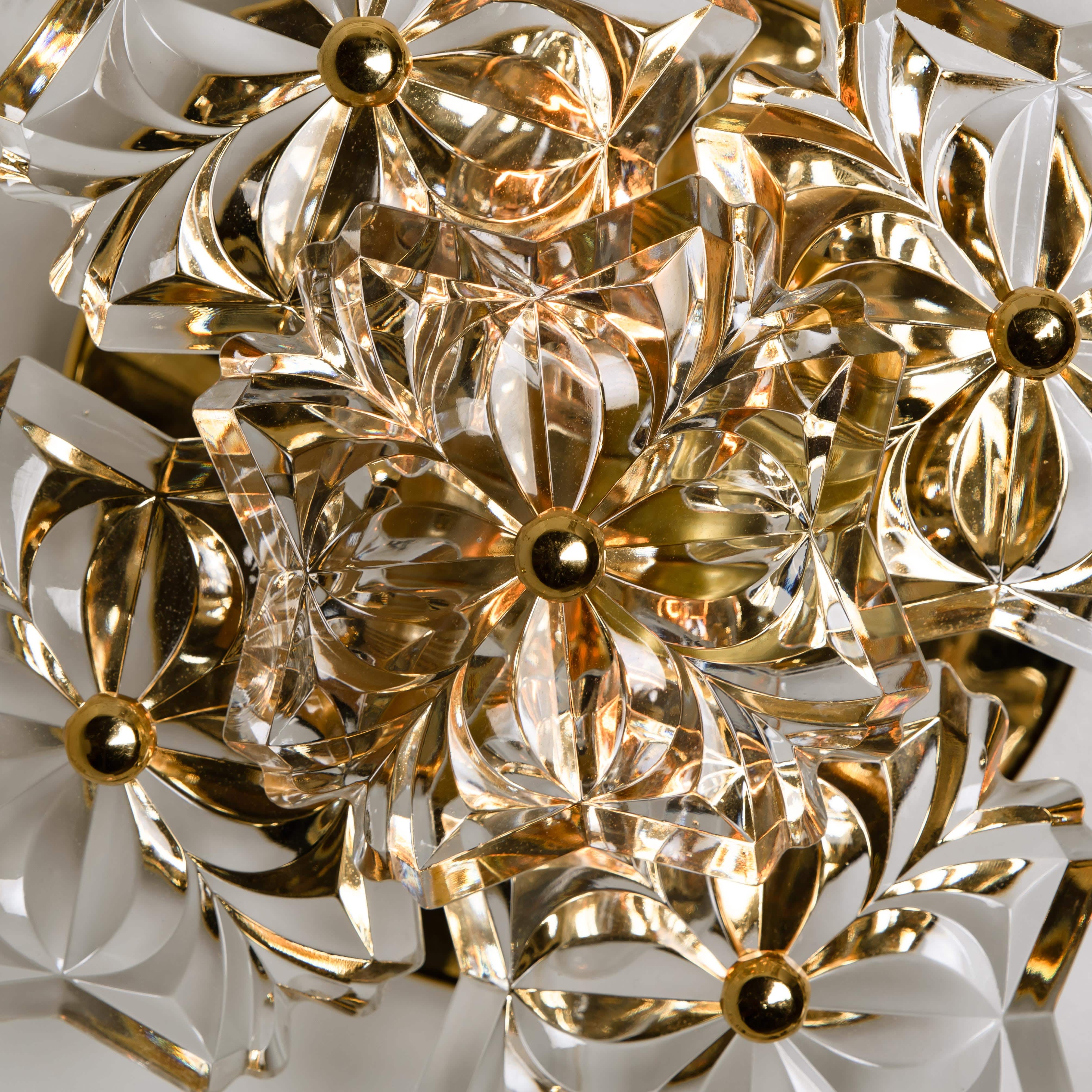 Pair of Mid Century Brass Floral Wall Lights by Hillebrand, 1970s